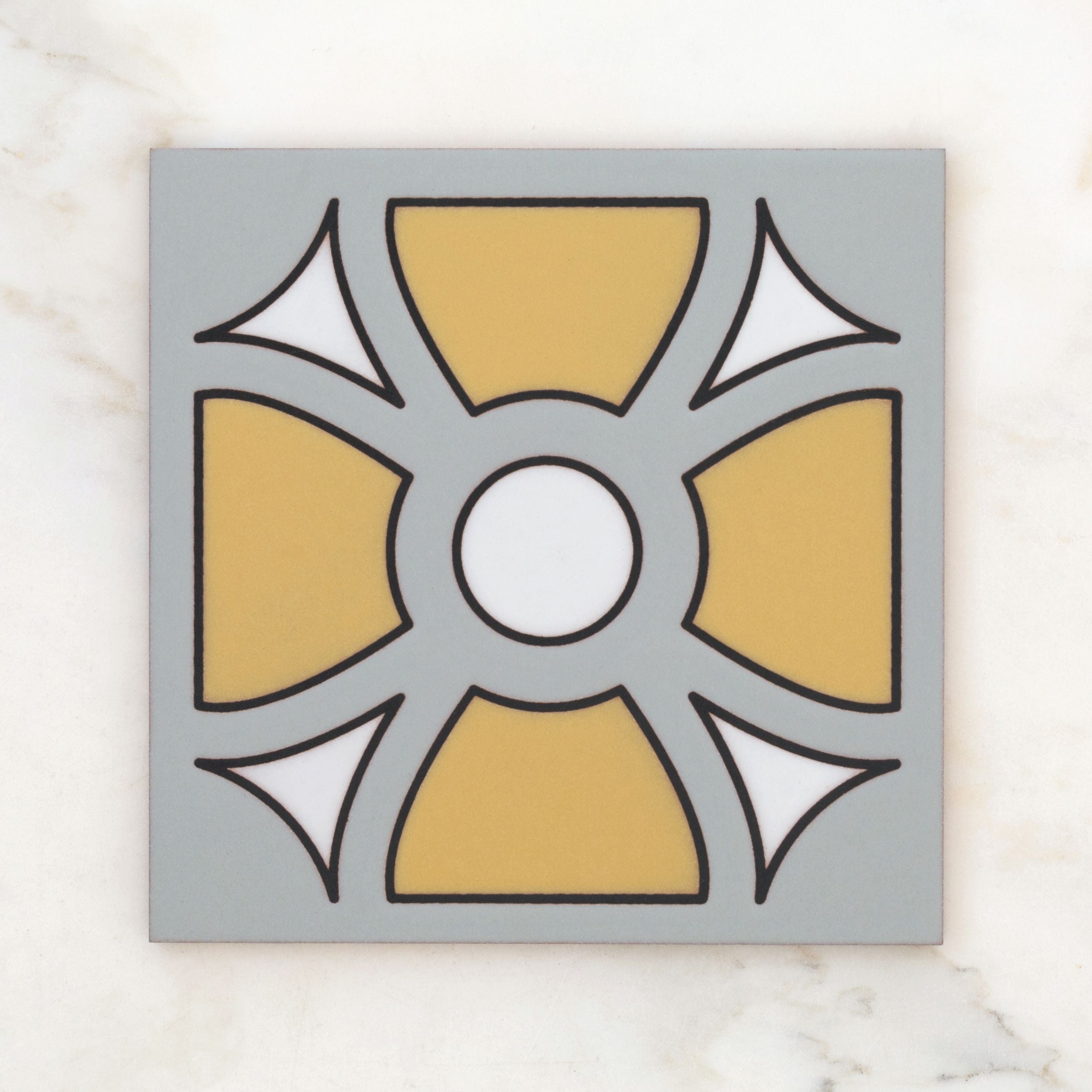 8x8 Handpainted Tile Arlington in Yellow Motif