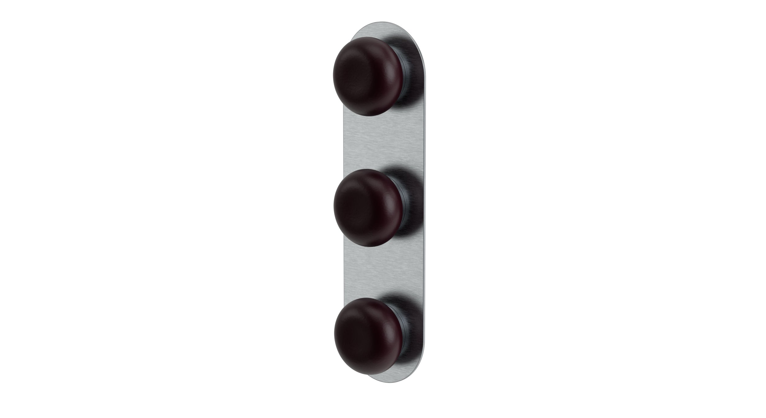 Foundry Three Handle Wall Mount Shower Trim with Pebble Ceramic Knob Handles in Satin Chrome