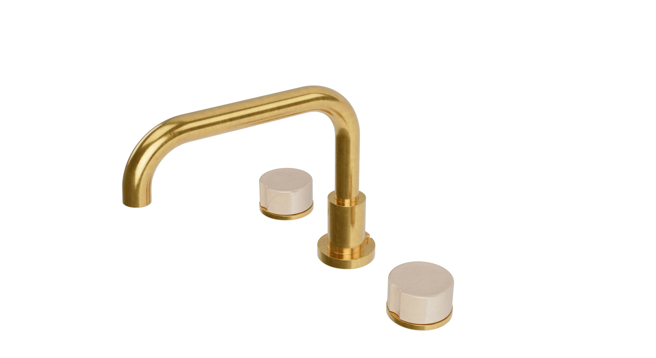 Foundry Two Handle Deck Mount Squaretop Bath Trim with Groove Ceramic Knob Handles in French Brass