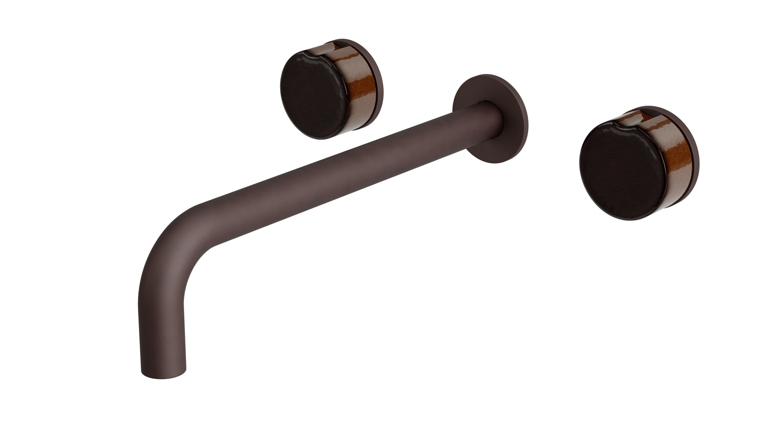 Foundry Two Handle Wall Mount 10" Lavatory Faucet with Groove Ceramic Knob Handles in Architectural Copper