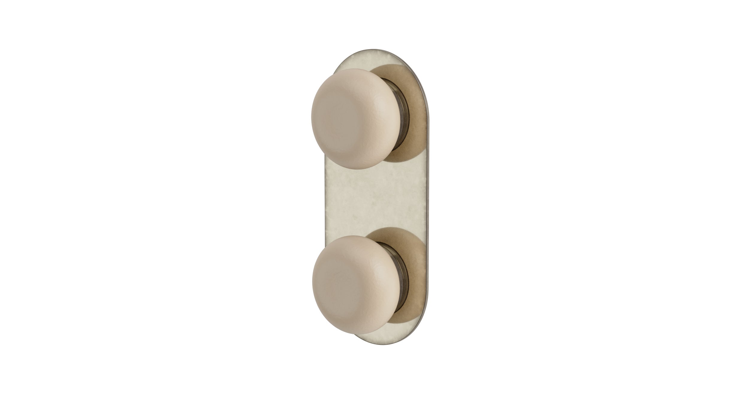 Foundry Two Handle Wall Mount Shower Trim with Pebble Ceramic Knob Handles in French Nickel