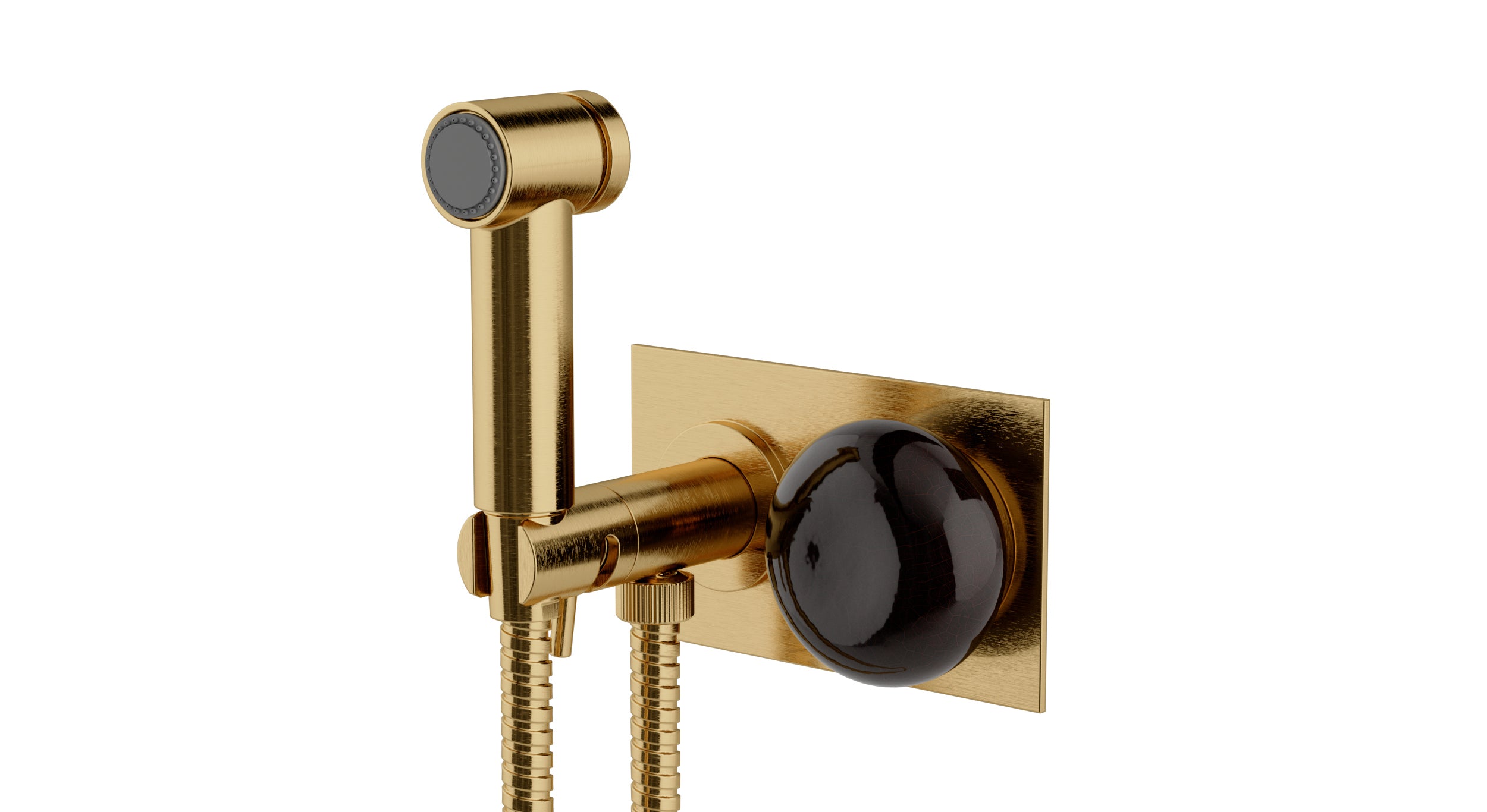 Foundry One Handle Wall Mount Bidet Trim with Pebble Ceramic Knob Handle in Satin Brass