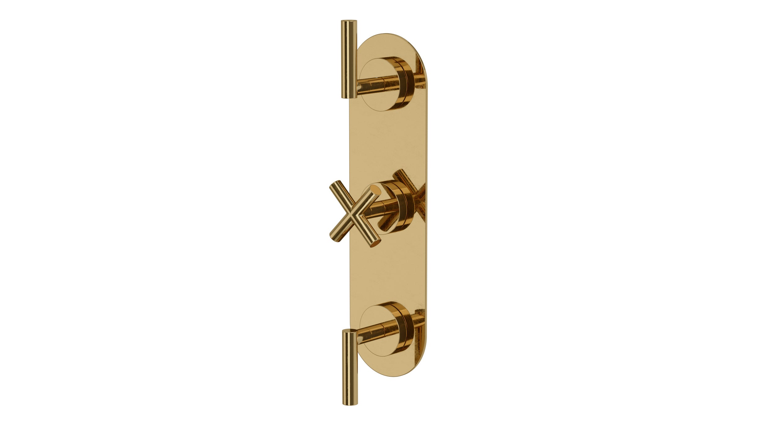 Contour Three Handle Wall Mount Shower Trim with Soft Cross/Soft Lever Handles in Uncoated Polished Brass