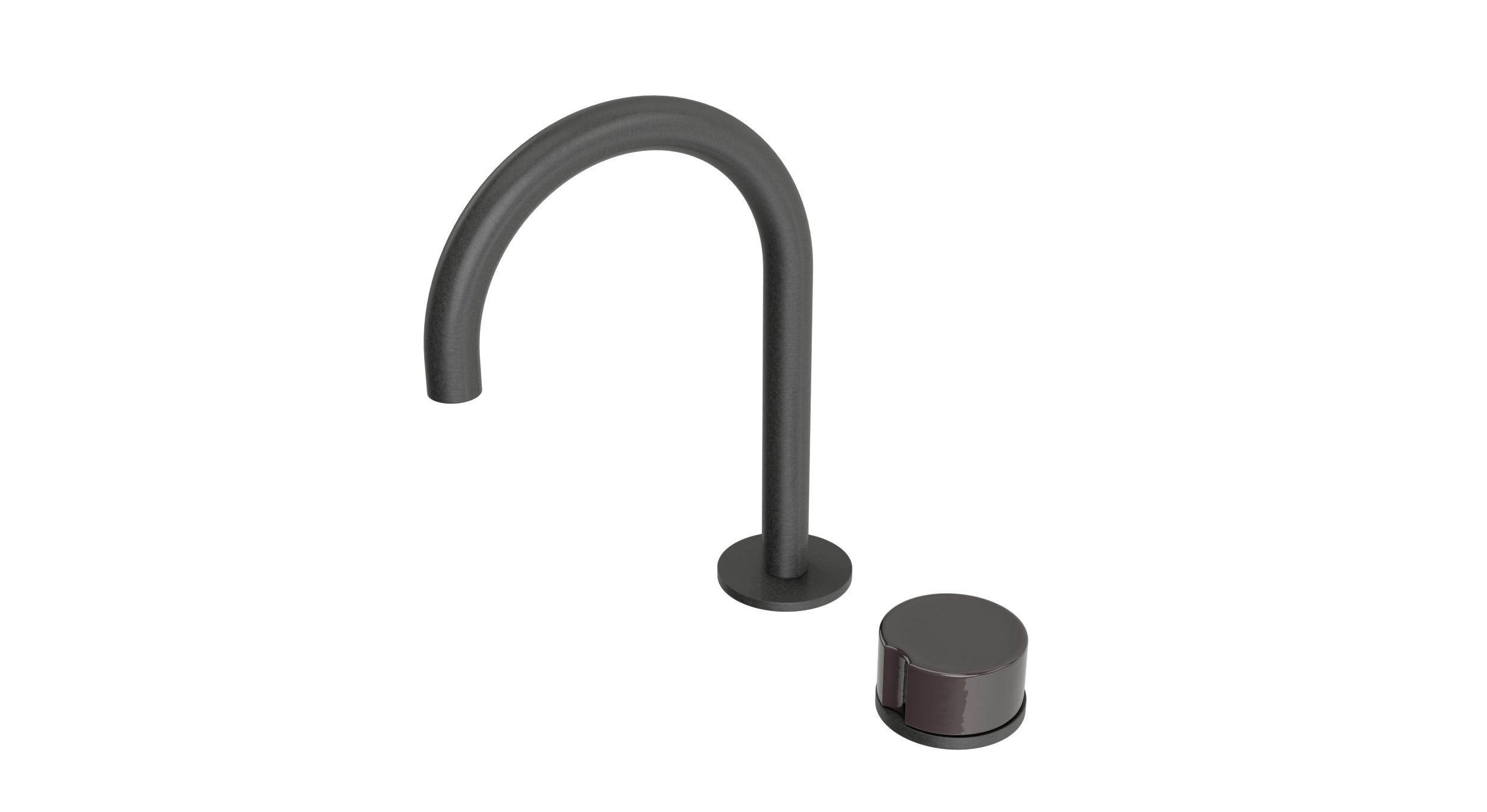 Foundry One Handle Deck Mount Gooseneck Lavatory Faucet with Groove Ceramic Knob Handle in Blackened Nickel