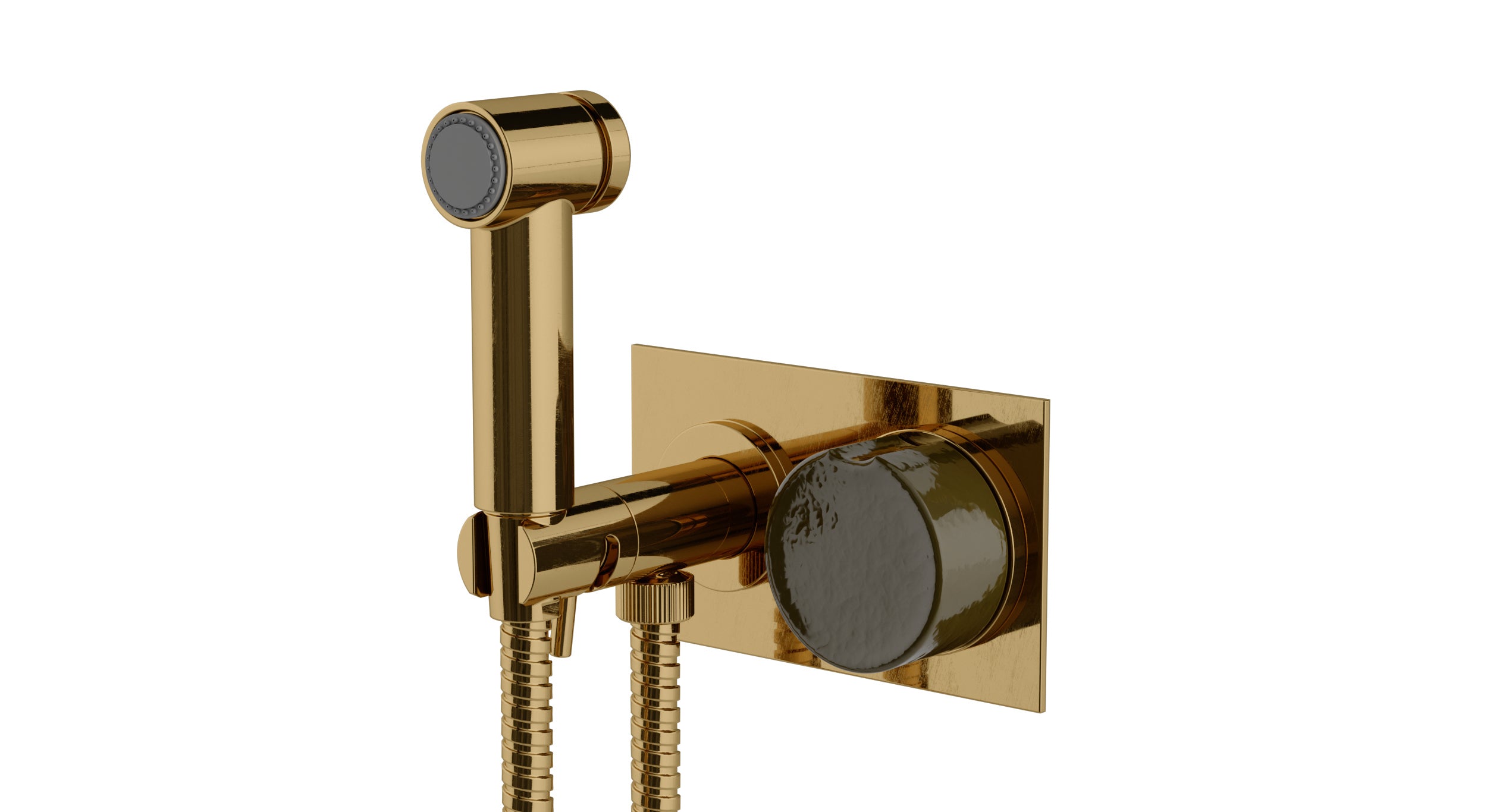 Foundry One Handle Wall Mount Bidet Trim with Groove Ceramic Knob Handle in Uncoated Polished Brass