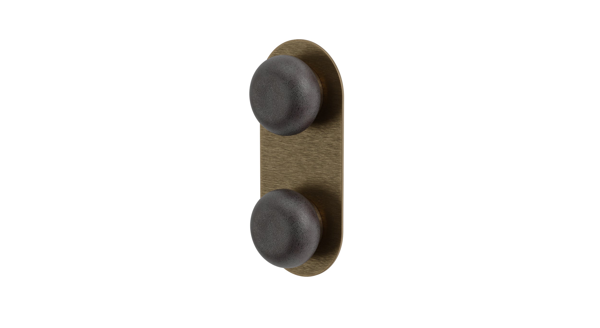 Foundry Two Handle Wall Mount Shower Trim with Pebble Ceramic Knob Handles in Antique Brass