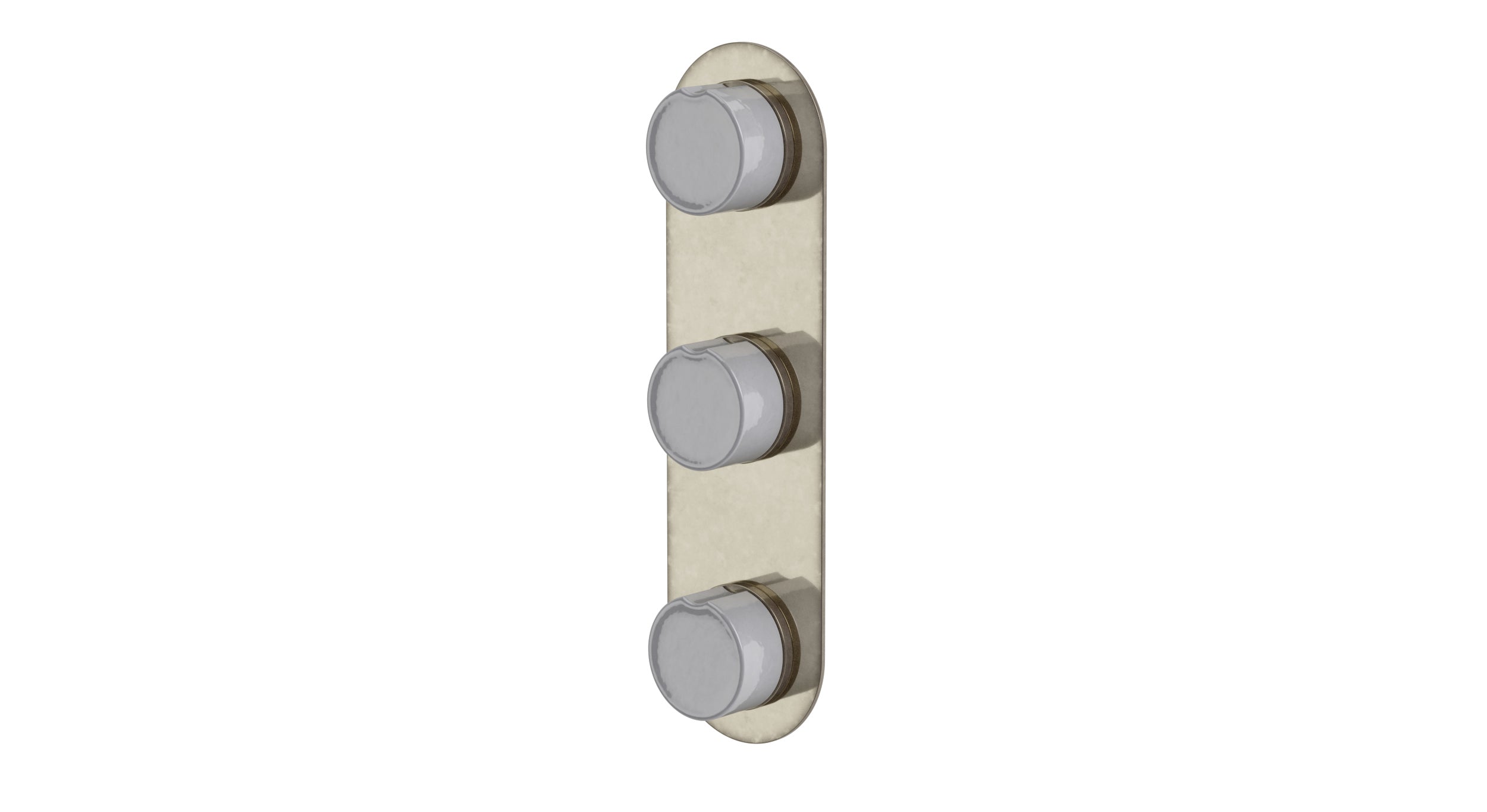 Foundry Three Handle Wall Mount Shower Trim with Groove Ceramic Knob Handles in French Nickel
