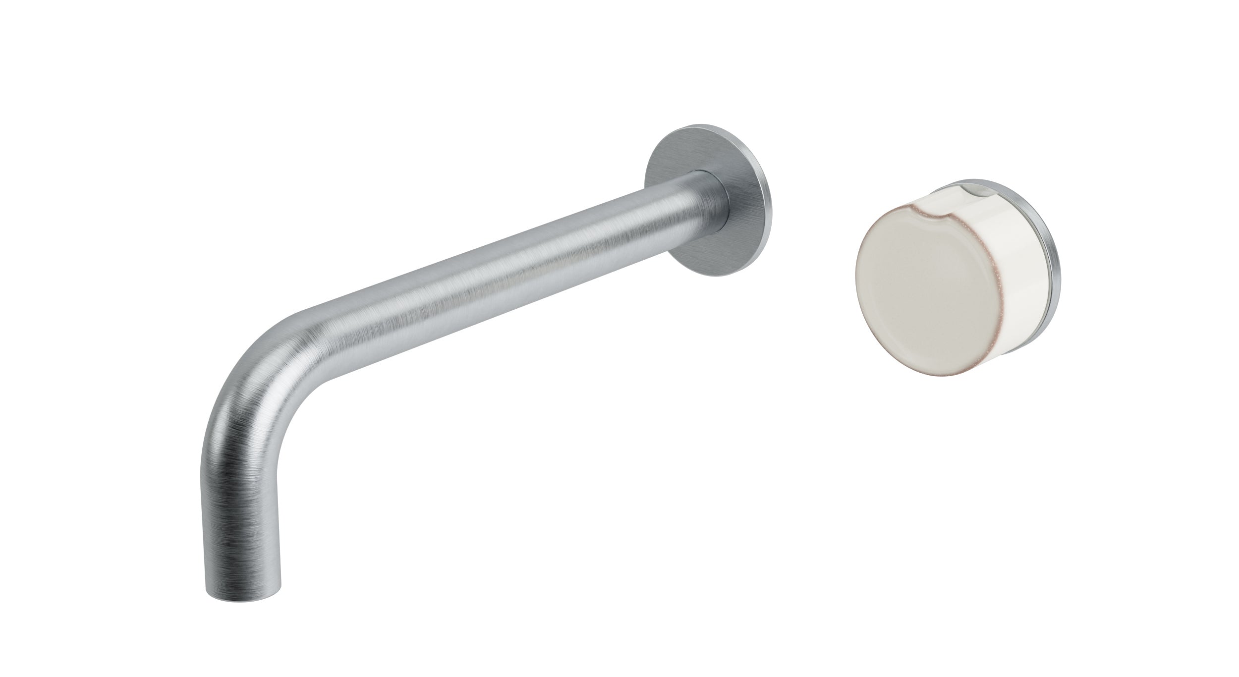 Foundry One Handle Wall Mount 7.5" Lavatory Faucet with Groove Ceramic Knob Handle in Satin Chrome