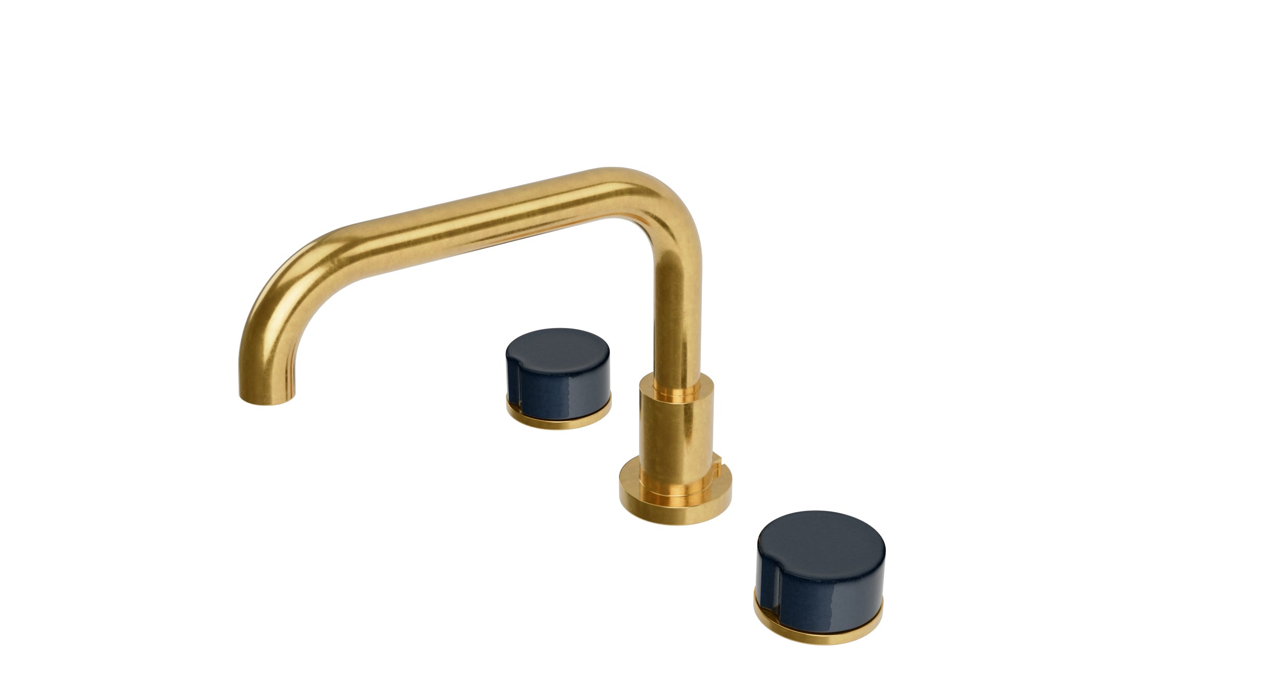 Foundry Two Handle Deck Mount Squaretop Bath Trim with Groove Ceramic Knob Handles in French Brass