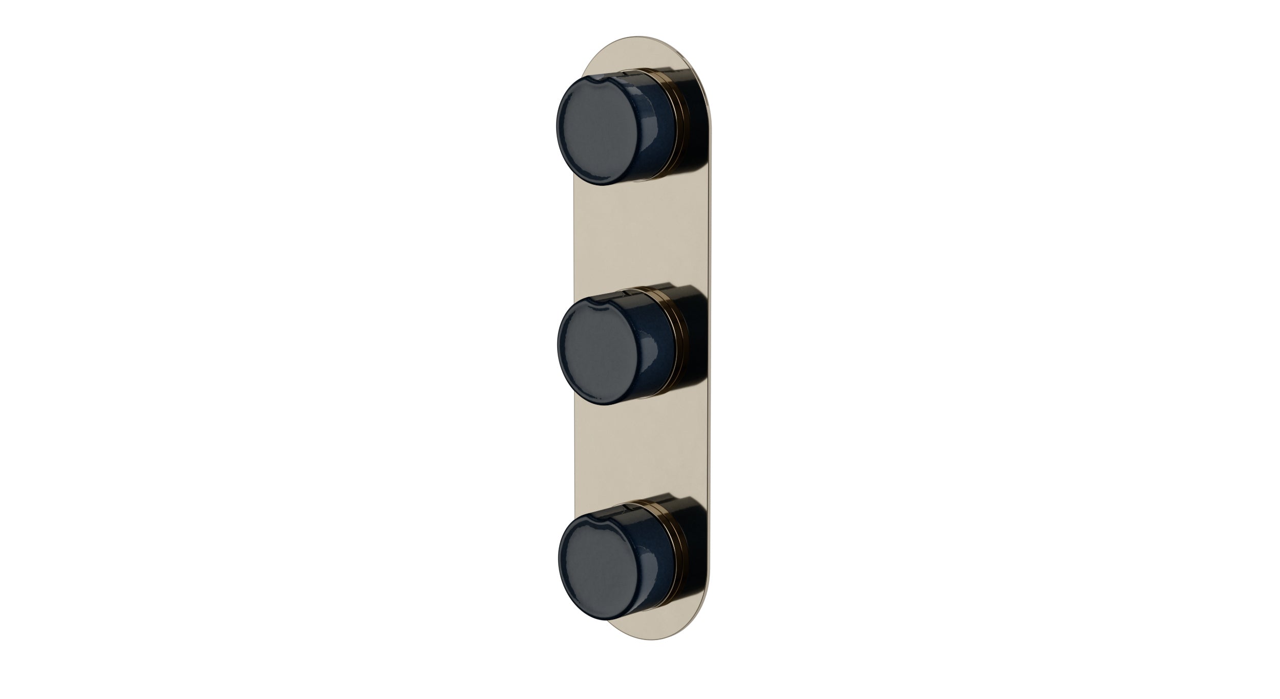 Foundry Three Handle Wall Mount Shower Trim with Groove Ceramic Knob Handles in Polished Nickel