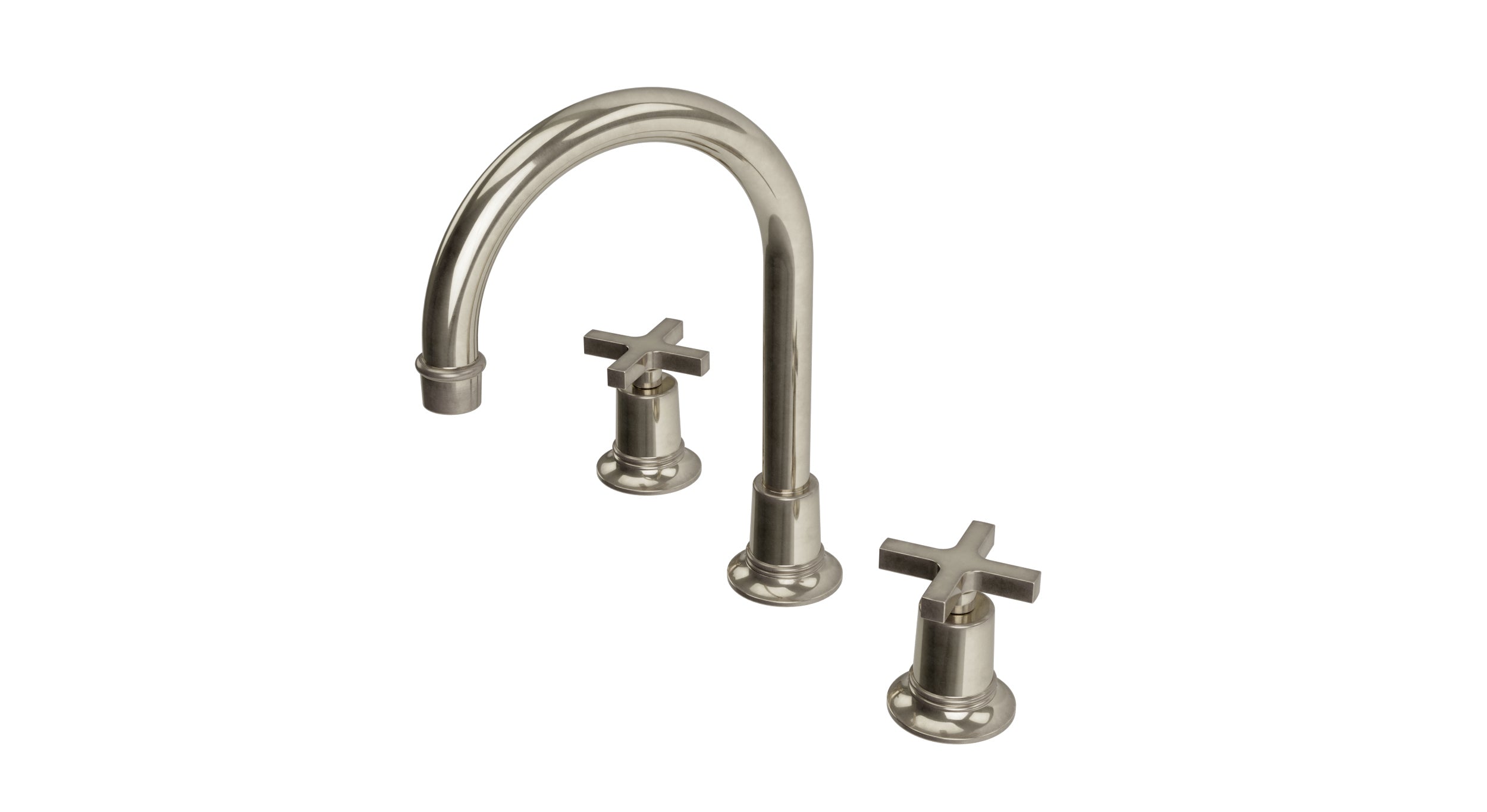 Emerson Two Handle Deck Mount Gooseneck Lavatory Faucet with Classic Cross Handles in French Nickel