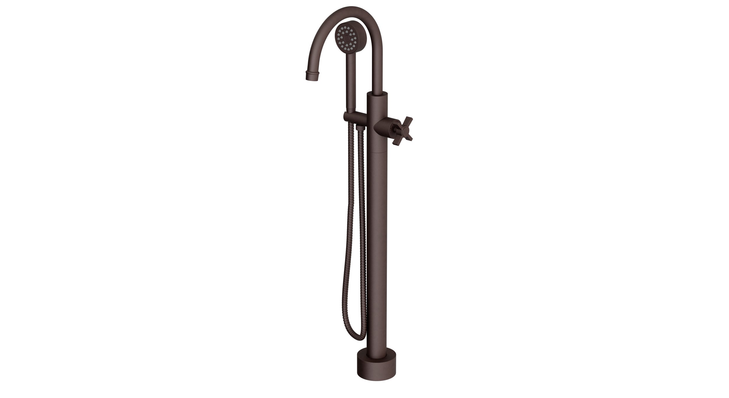 Emerson One Handle Floor Mount Gooseneck Bath Trim with Hand Shower and Defined Cross Handle in Architectural Copper