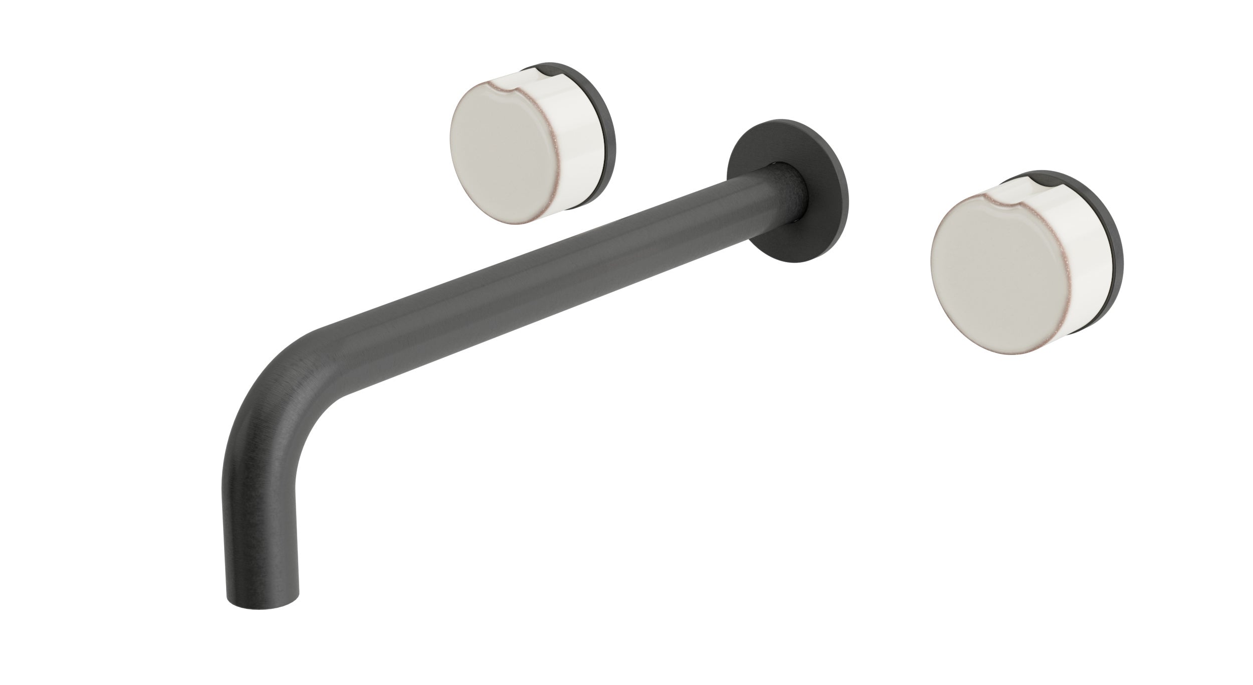 Foundry Two Handle Wall Mount 10" Lavatory Faucet with Groove Ceramic Knob Handles in Blackened Nickel