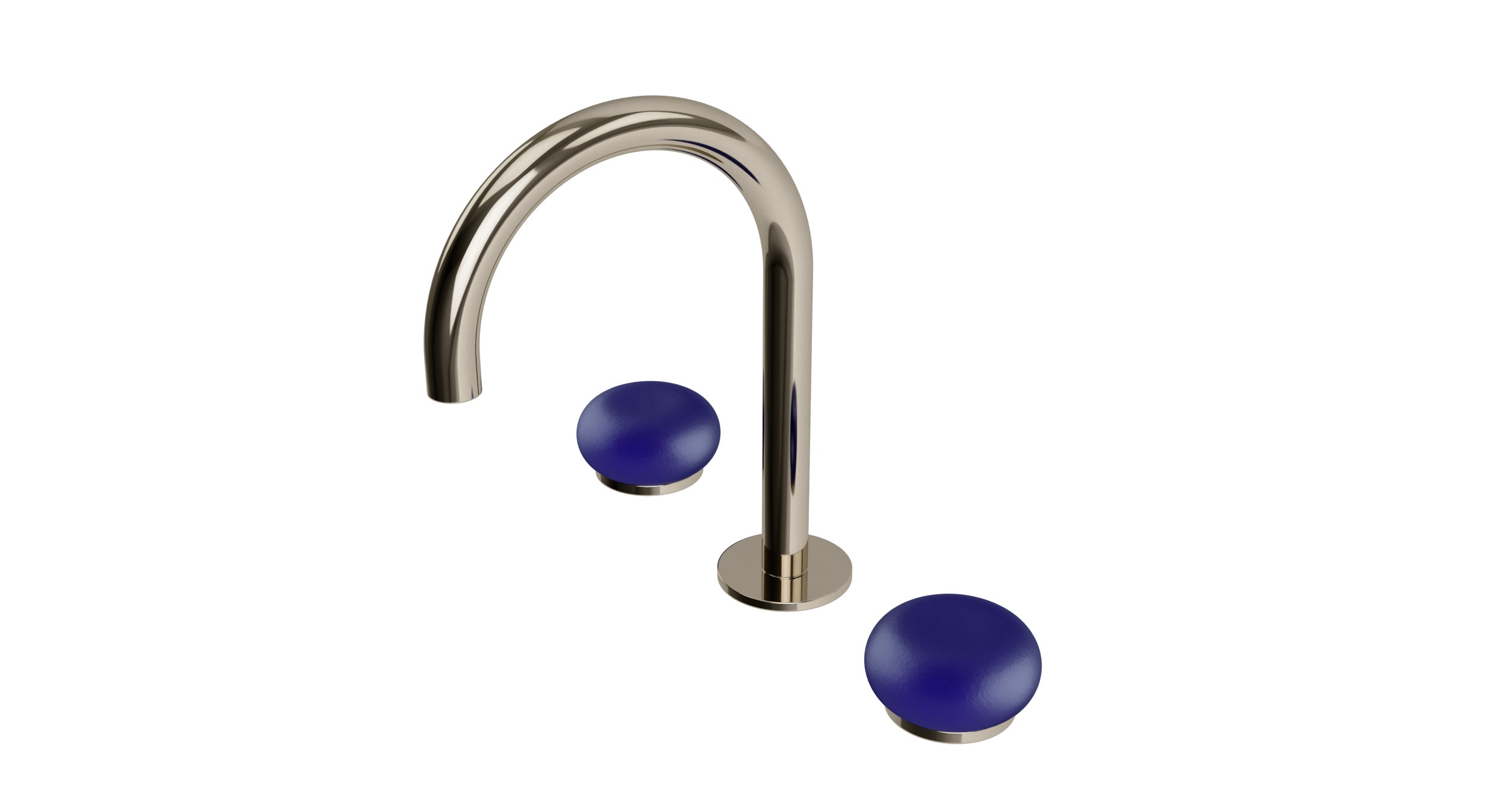 Foundry Two Handle Deck Mount Gooseneck Lavatory Faucet with Pebble Ceramic Knob Handles in Polished Nickel
