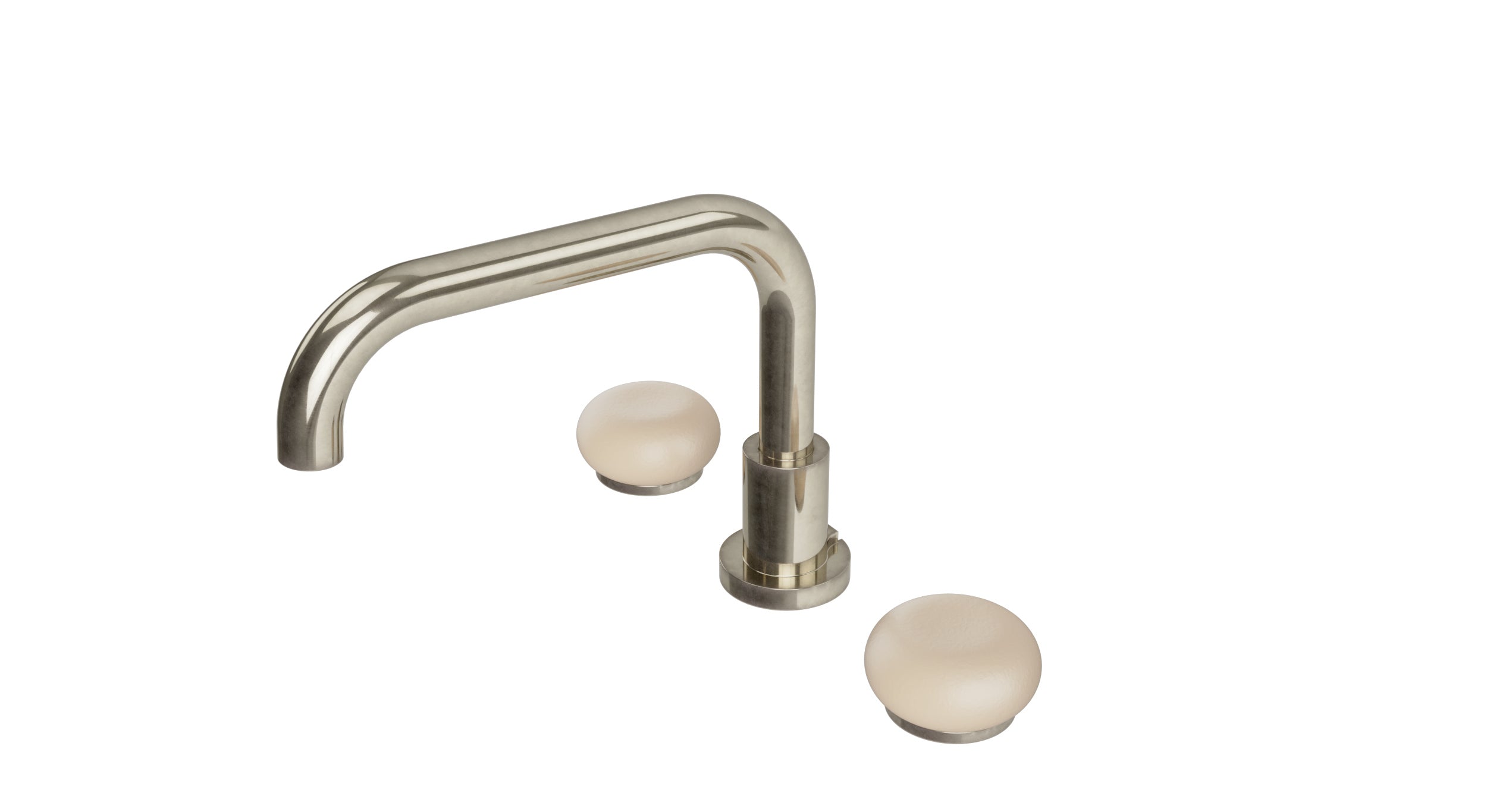 Foundry Two Handle Deck Mount Squaretop Bath Trim with Pebble Ceramic Knob Handles in French Nickel