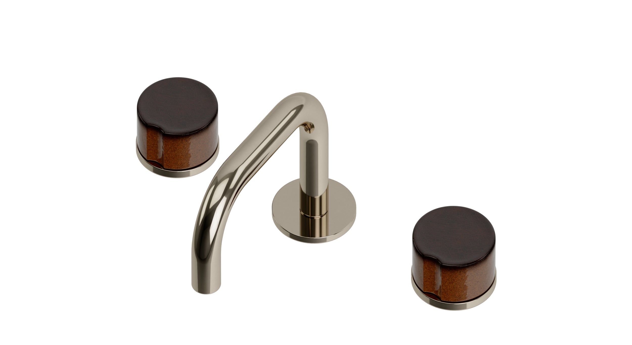 Foundry Two Handle Deck Mount Squaretop Lavatory Faucet with Groove Ceramic Knob Handles in Polished Nickel