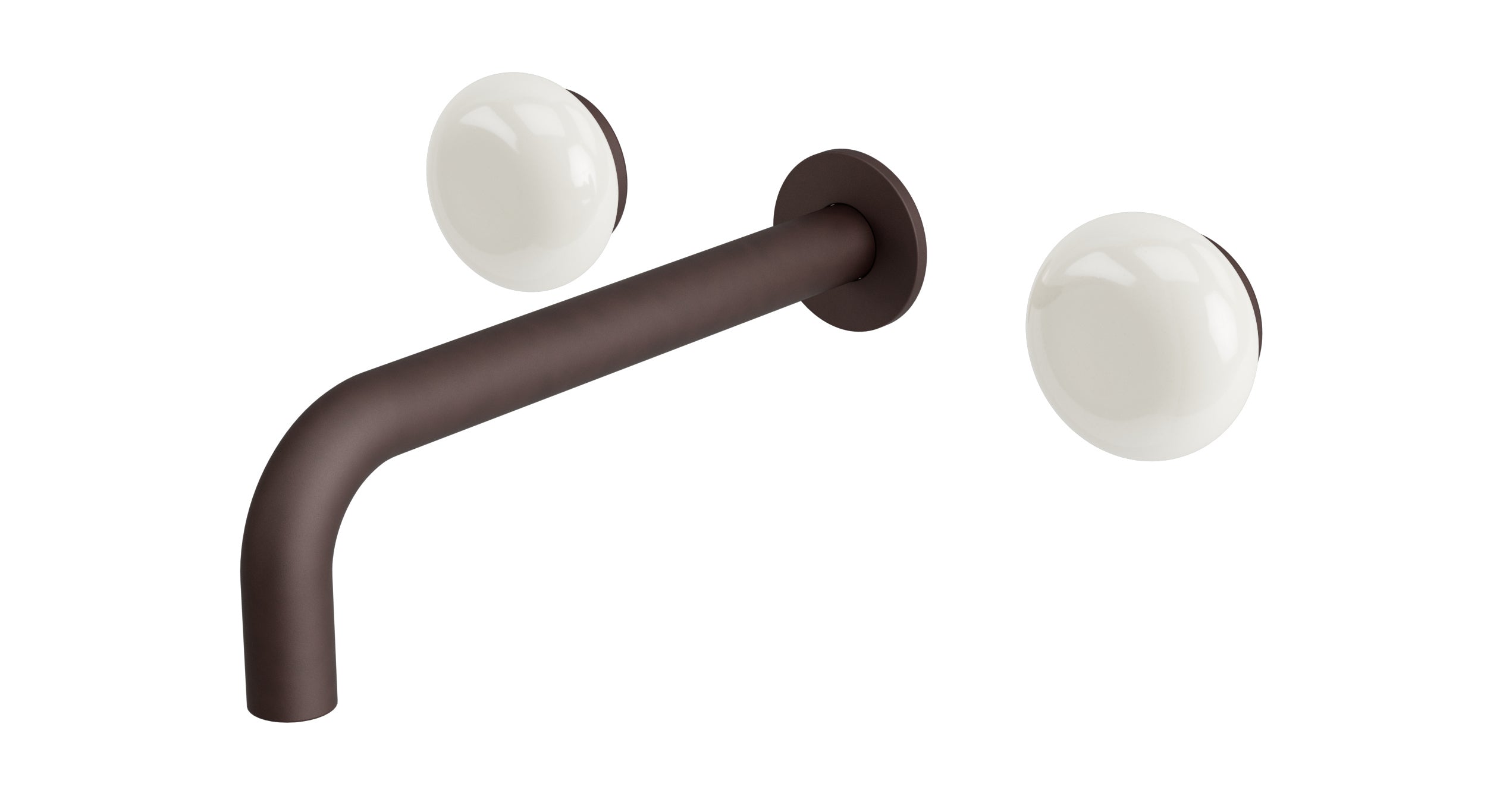 Foundry Two Handle Wall Mount 7.5" Lavatory Faucet with Pebble Ceramic Knob Handles in Architectural Copper
