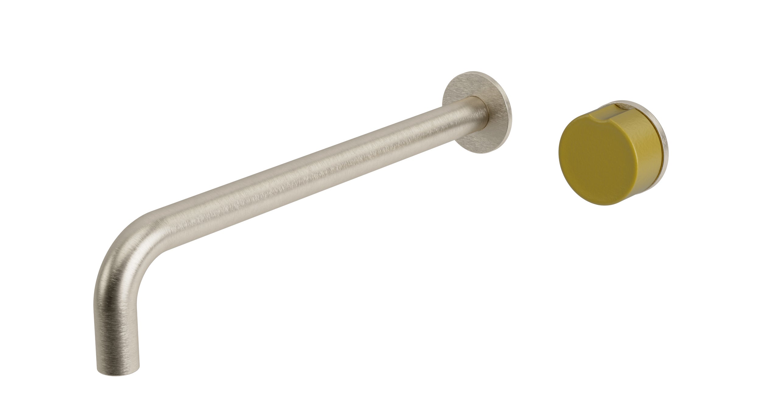 Foundry One Handle Wall Mount 12" Lavatory Faucet with Pebble Ceramic Knob Handle in Satin Nickel
