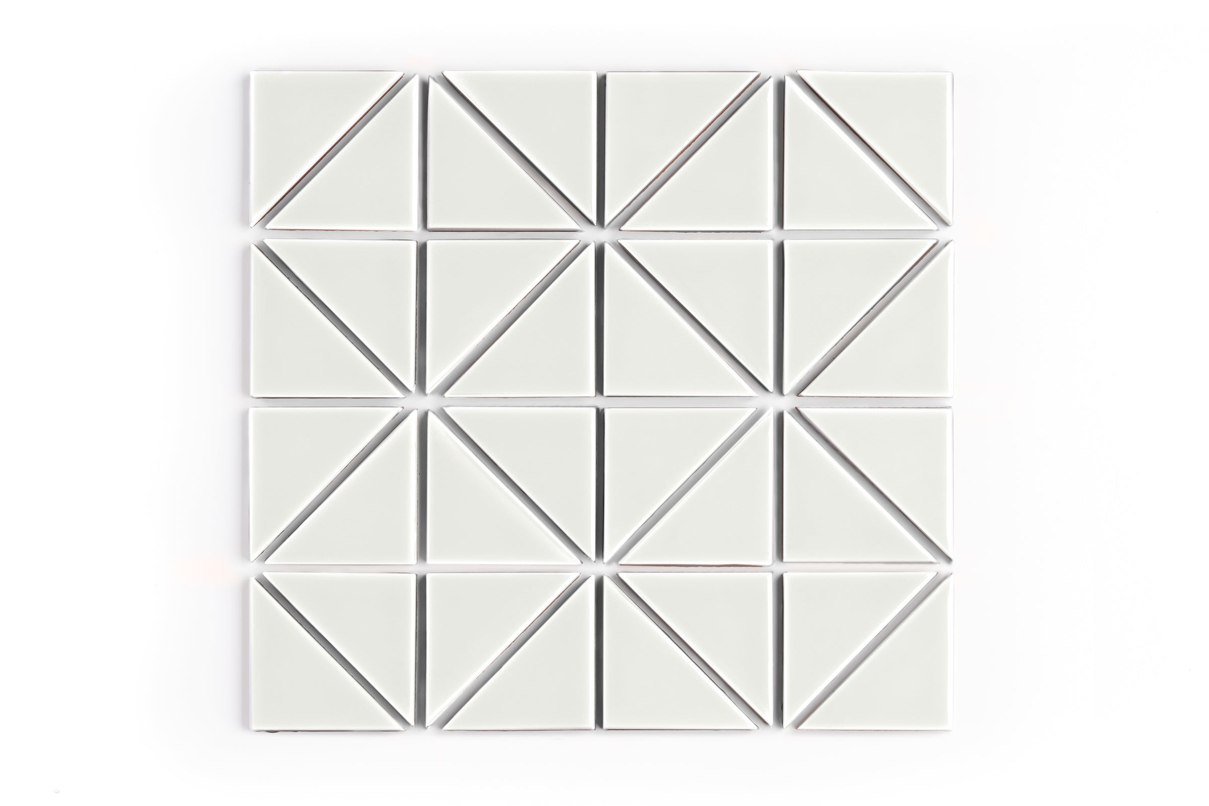 3" Triangle Sheeted - Quadrant Original Ceramic Mosaic Tile in Limewash Gloss