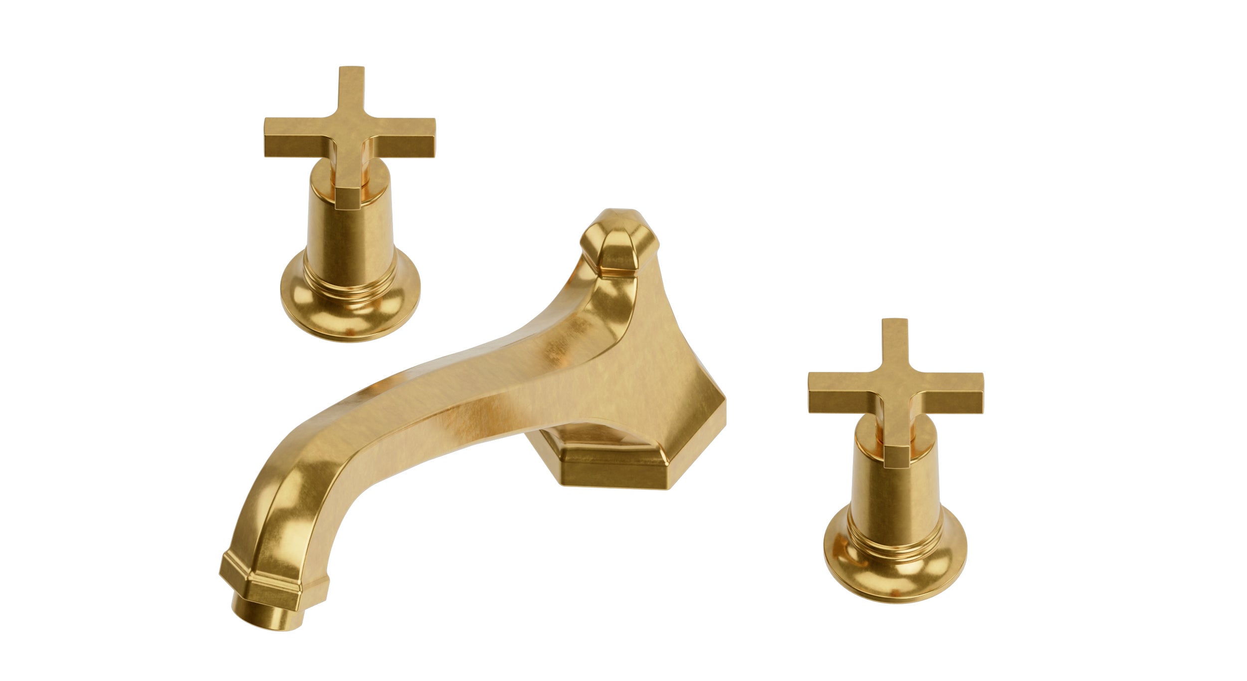 Emerson Two Handle Deck Mount Low Hexagon Bath Trim with Classic Cross Handles in French Brass