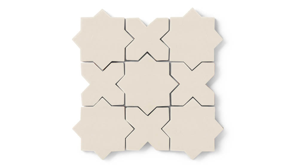 Mini Star & Cross Original Ceramic Tile in Ivory Matte