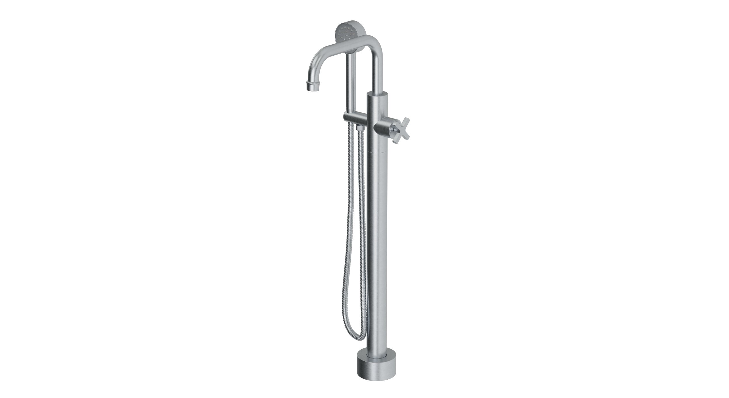 Emerson One Handle Floor Mount Squaretop Bath Trim with Hand Shower and Classic Cross Handle in Satin Chrome