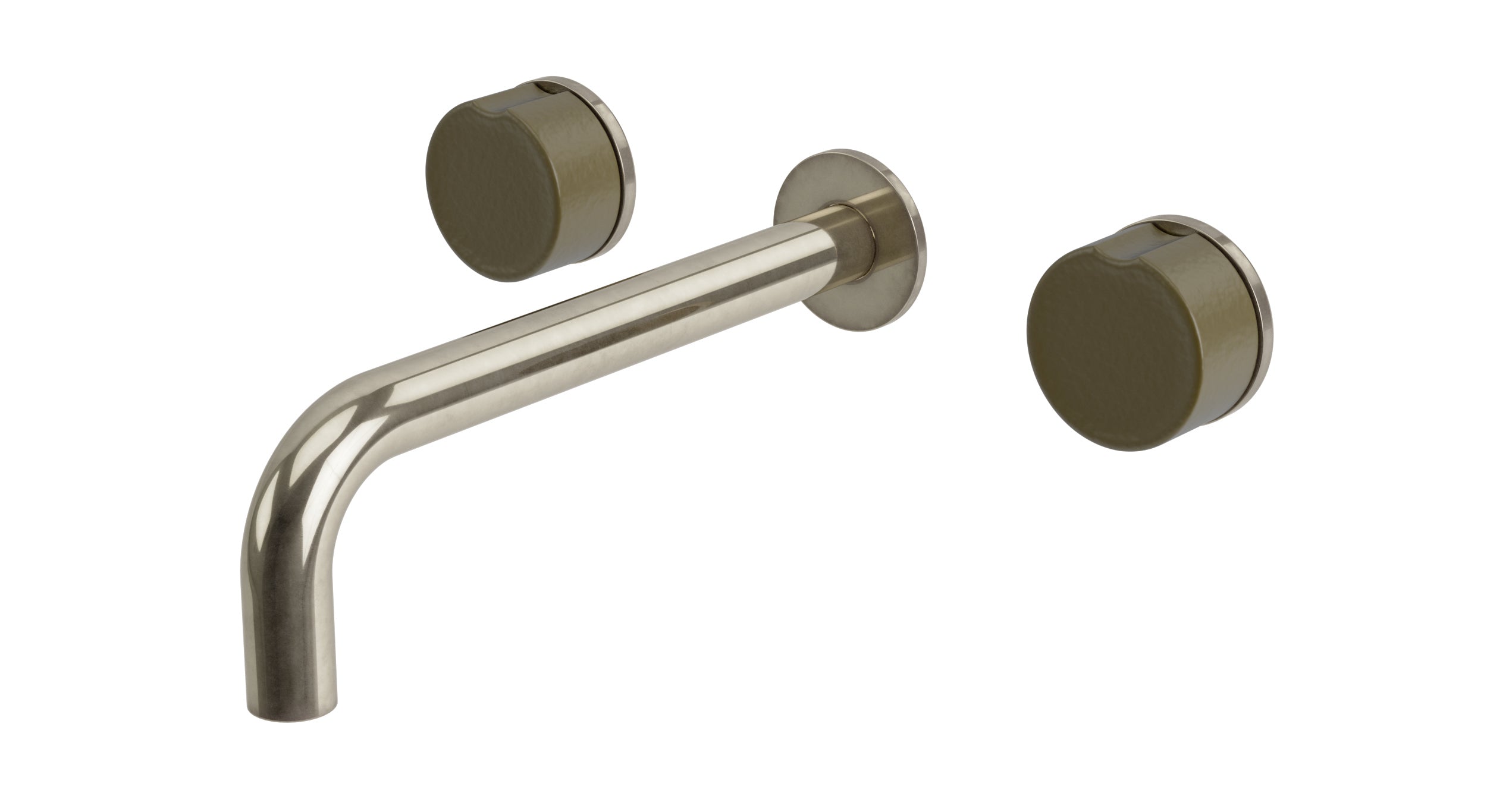 Foundry Two Handle Wall Mount 7.5" Lavatory Faucet with Groove Ceramic Knob Handles in French Nickel