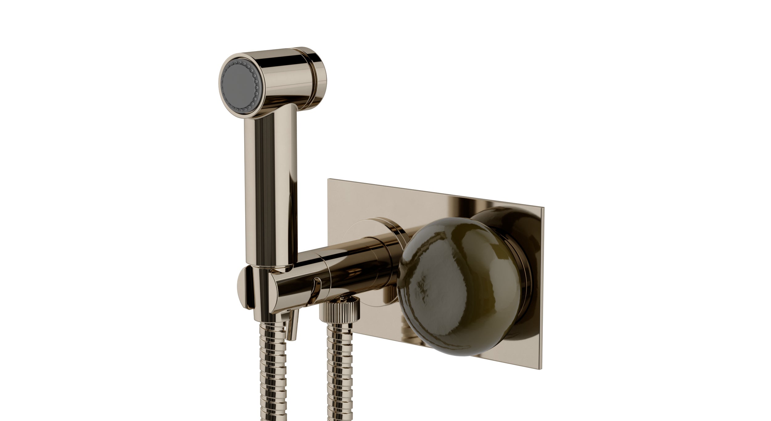 Foundry One Handle Wall Mount Bidet Trim with Pebble Ceramic Knob Handle in Polished Nickel