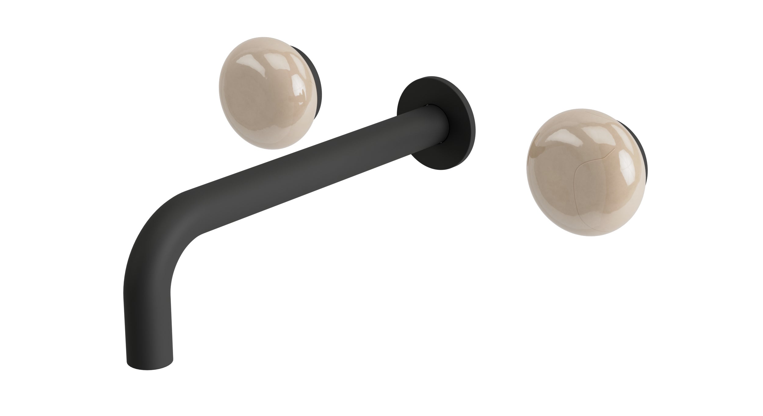 Foundry Two Handle Wall Mount 7.5" Lavatory Faucet with Pebble Ceramic Knob Handles in Matte Black