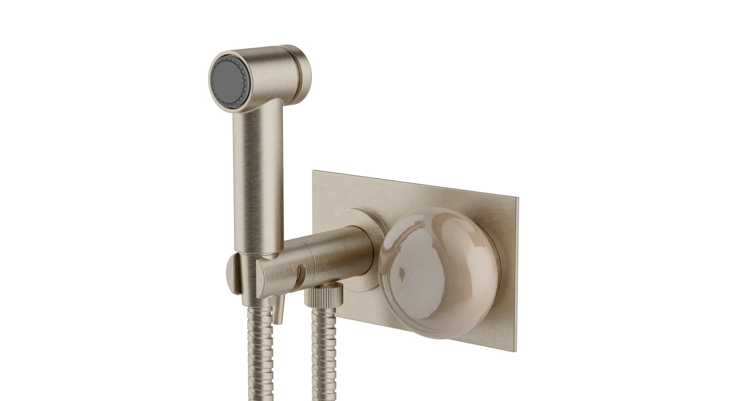 Foundry One Handle Wall Mount Bidet Trim with Pebble Ceramic Knob Handle in Satin Nickel