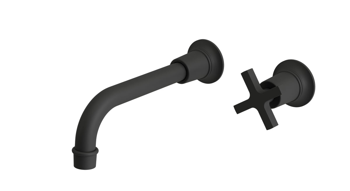 Emerson One Handle Wall Mount 8.25" Lavatory Faucet with Classic Cross Handle in Matte Black