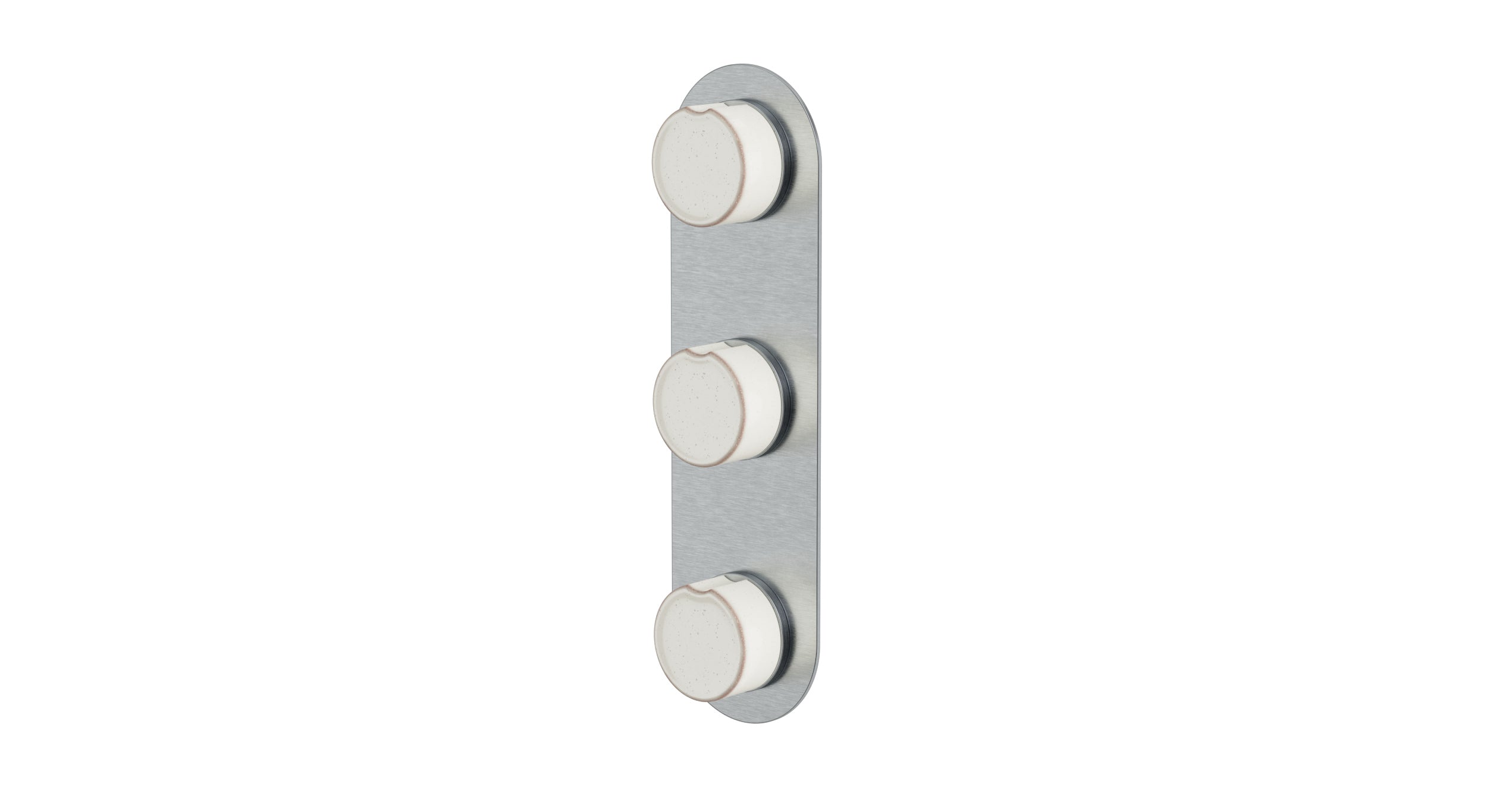 Foundry Three Handle Wall Mount Shower Trim with Groove Ceramic Knob Handles in Satin Chrome