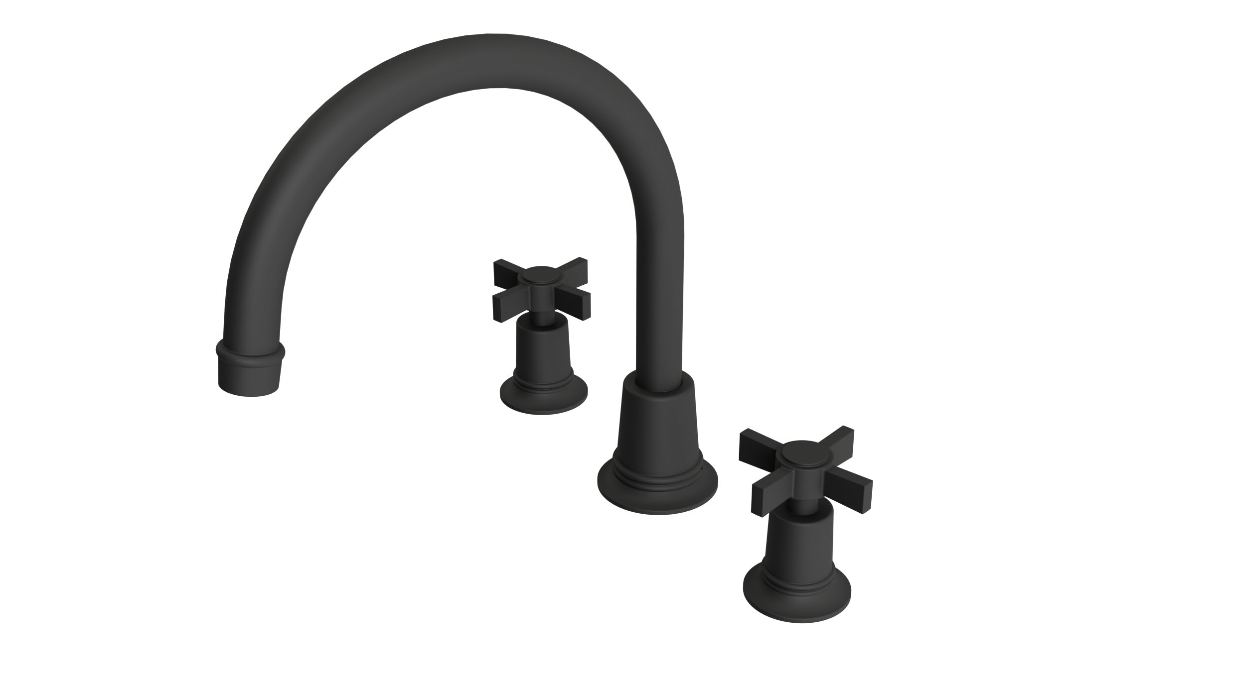 Emerson Two Handle Deck Mount Gooseneck Bath Trim with Defined Cross Handles in Matte Black