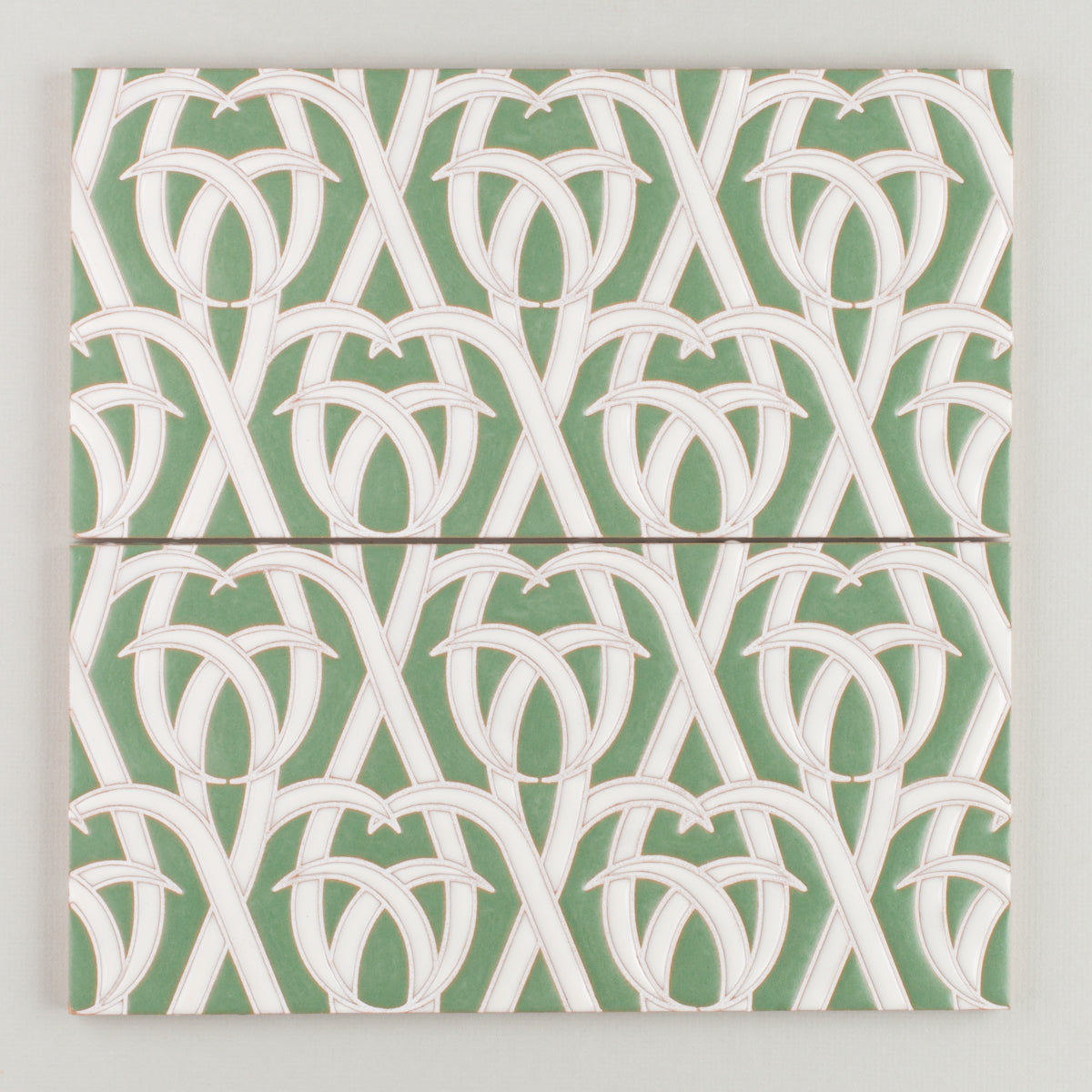 6x12 Handpainted Tile Woven Grass in Green Motif