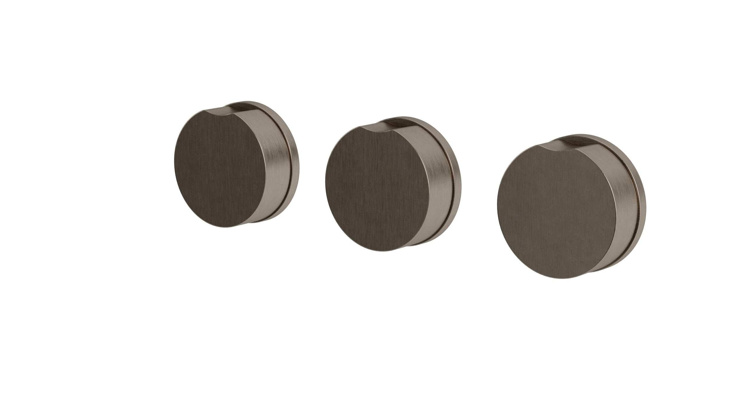Foundry Three Handle Wall Mount Bath Trim with Diverter/Volume Control and Circle Knob Handles in Antique Nickel