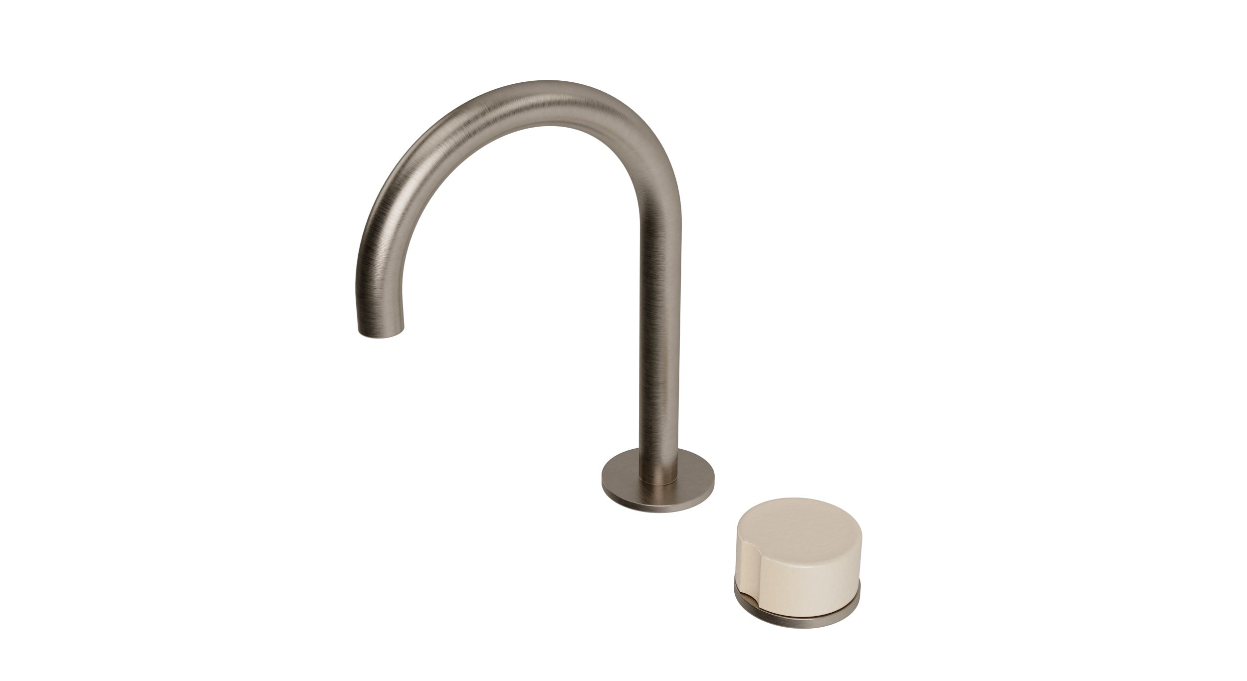 Foundry One Handle Deck Mount Gooseneck Lavatory Faucet with Groove Ceramic Knob Handle in Antique Nickel