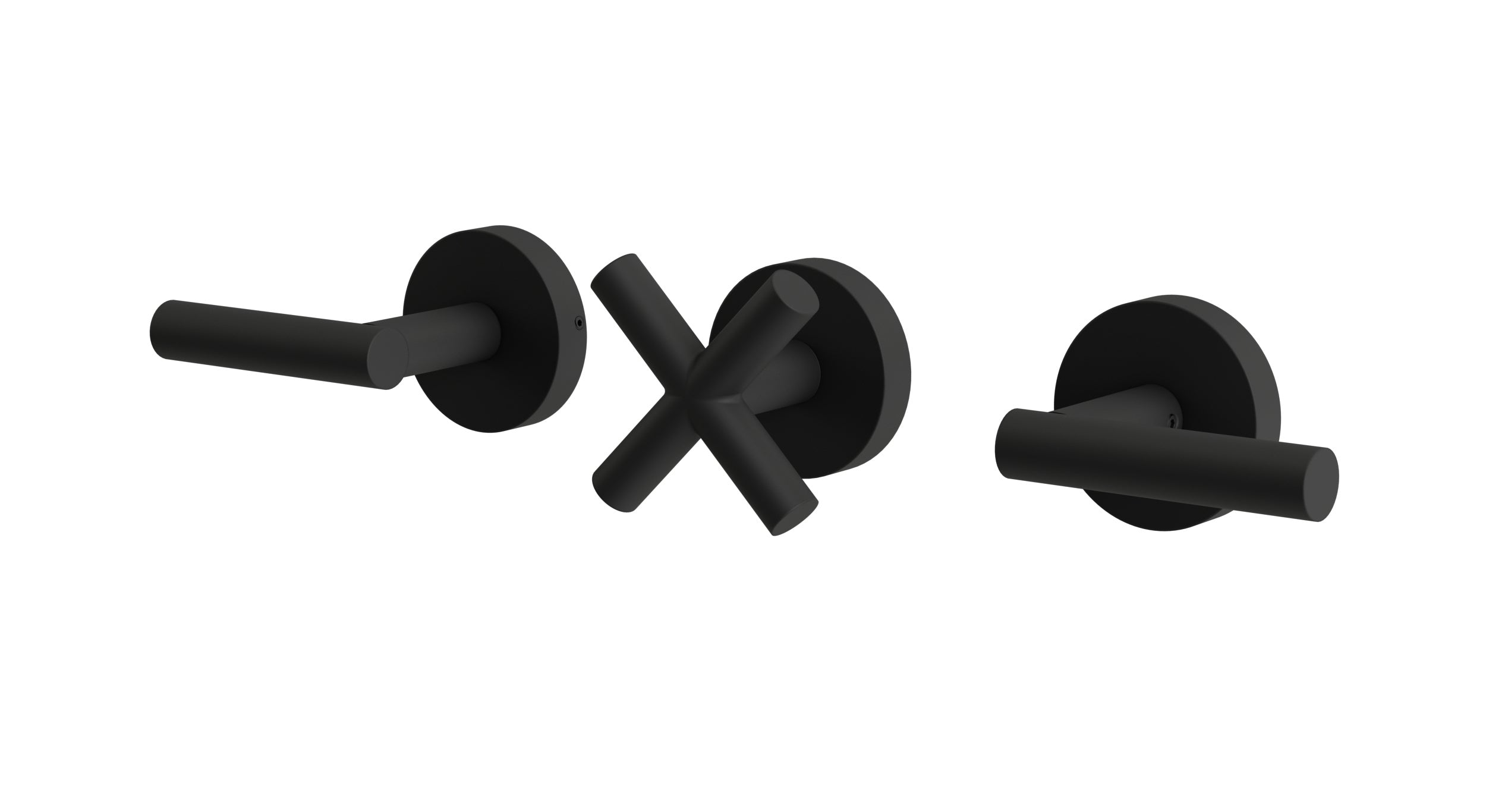 Contour Three Handle Wall Mount Bath Trim with Diverter/Volume Control and Soft Cross/Soft Lever Handles in Matte Black