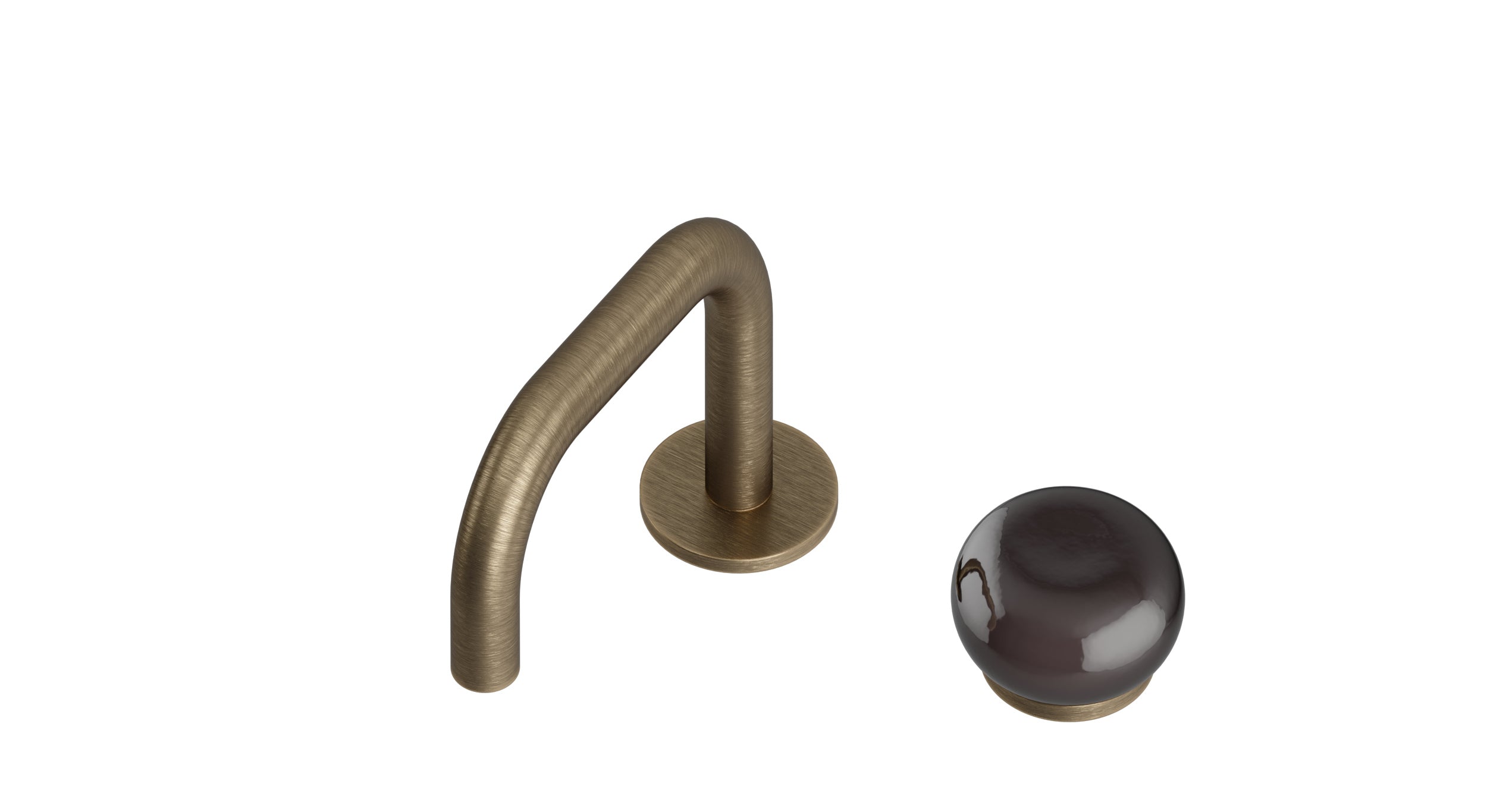 Foundry One Handle Deck Mount Squaretop Lavatory Faucet with Pebble Ceramic Knob Handle in Antique Brass