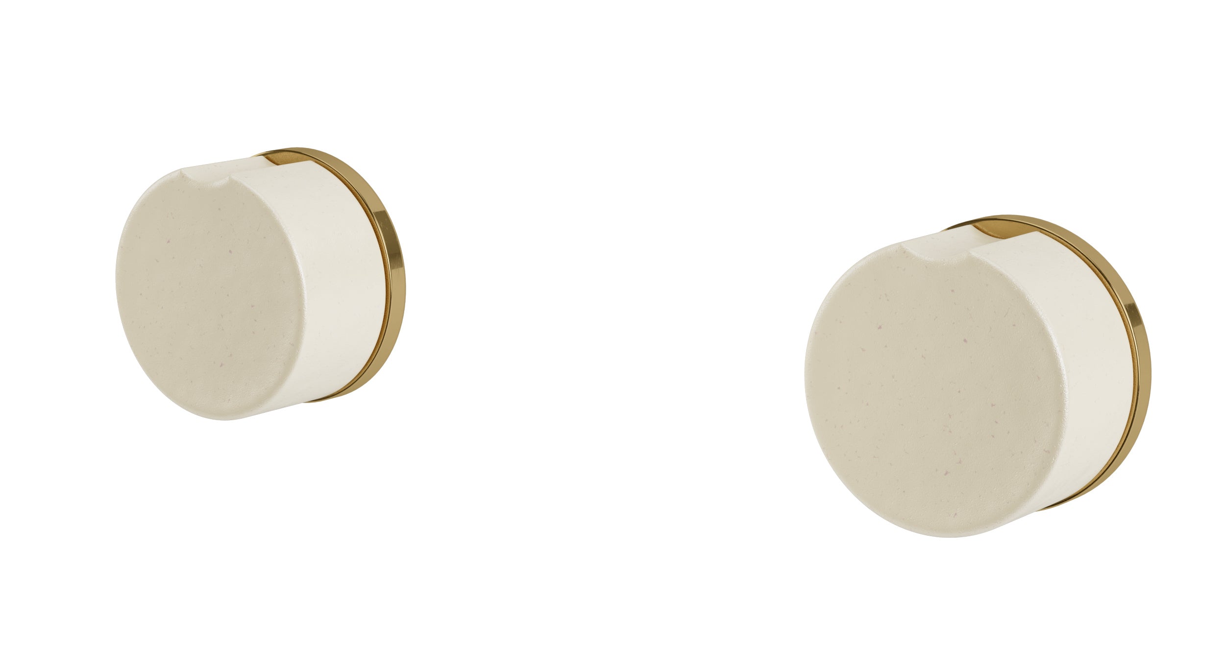 Foundry Two Handle Wall Mount Bath Trim with Groove Ceramic Knob Handles in Uncoated Polished Brass