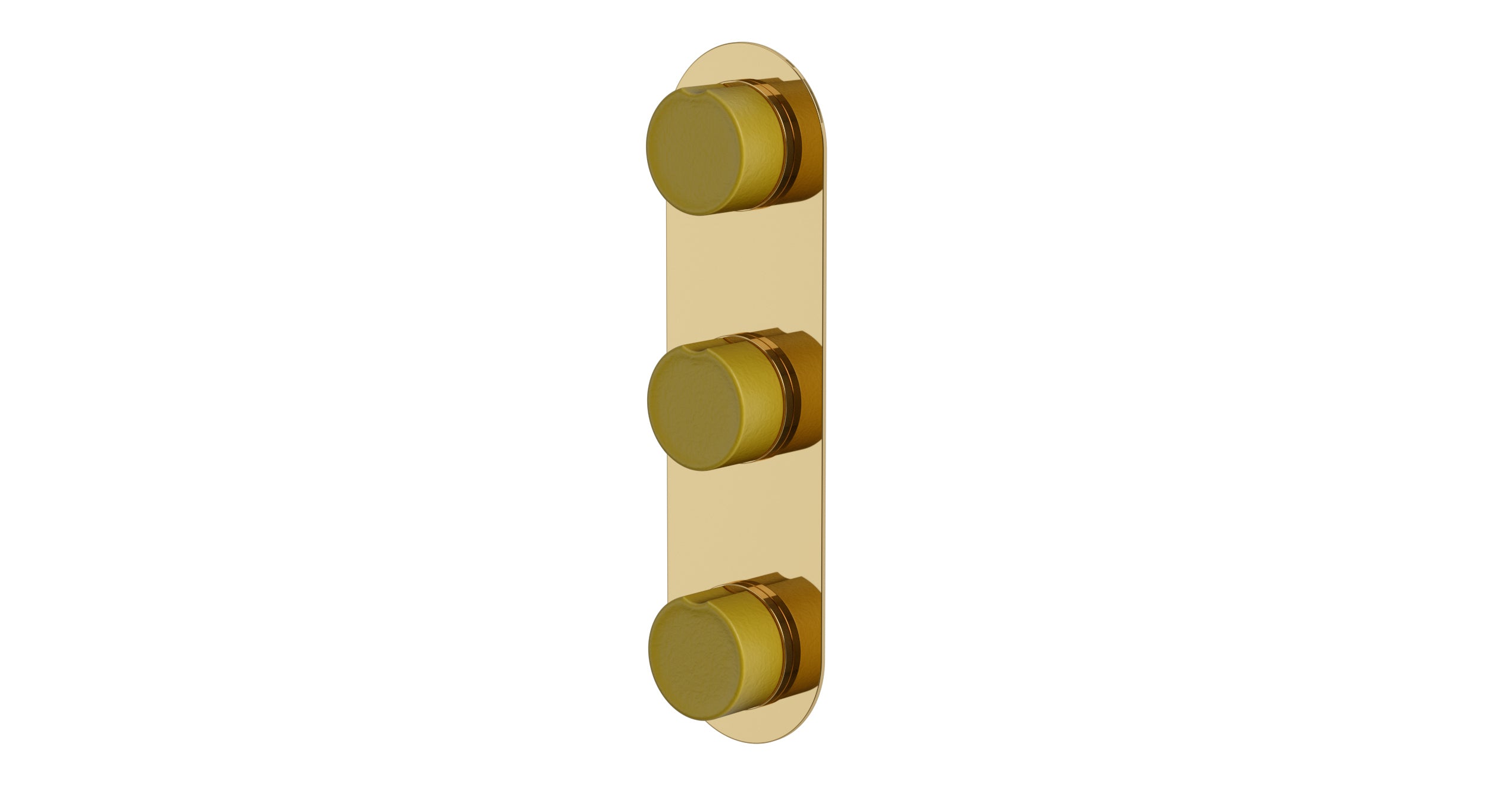 Foundry Three Handle Wall Mount Shower Trim with Groove Ceramic Knob Handles in Polished Brass