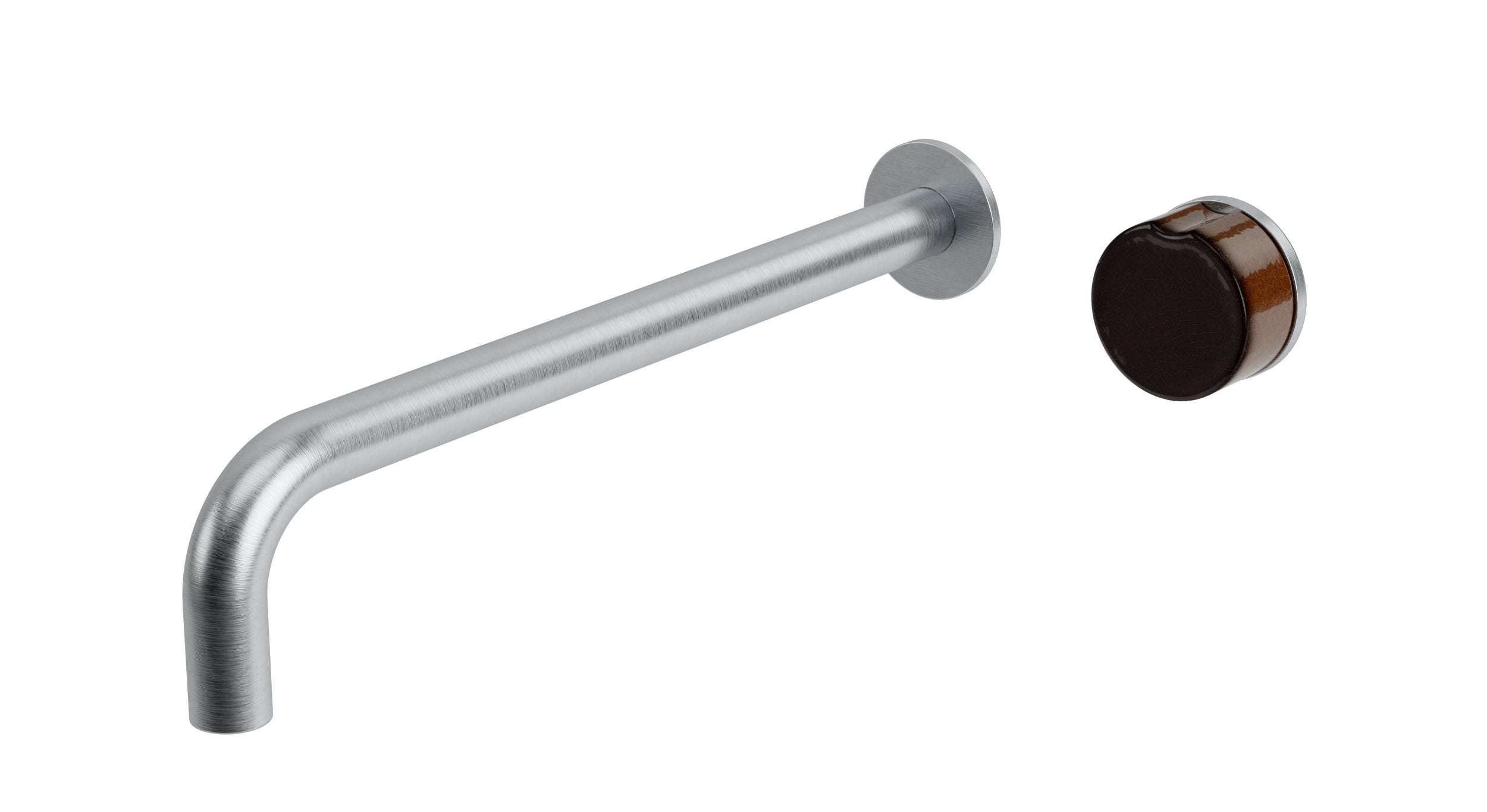 Foundry One Handle Wall Mount 12" Lavatory Faucet with Groove Ceramic Knob Handle in Satin Chrome