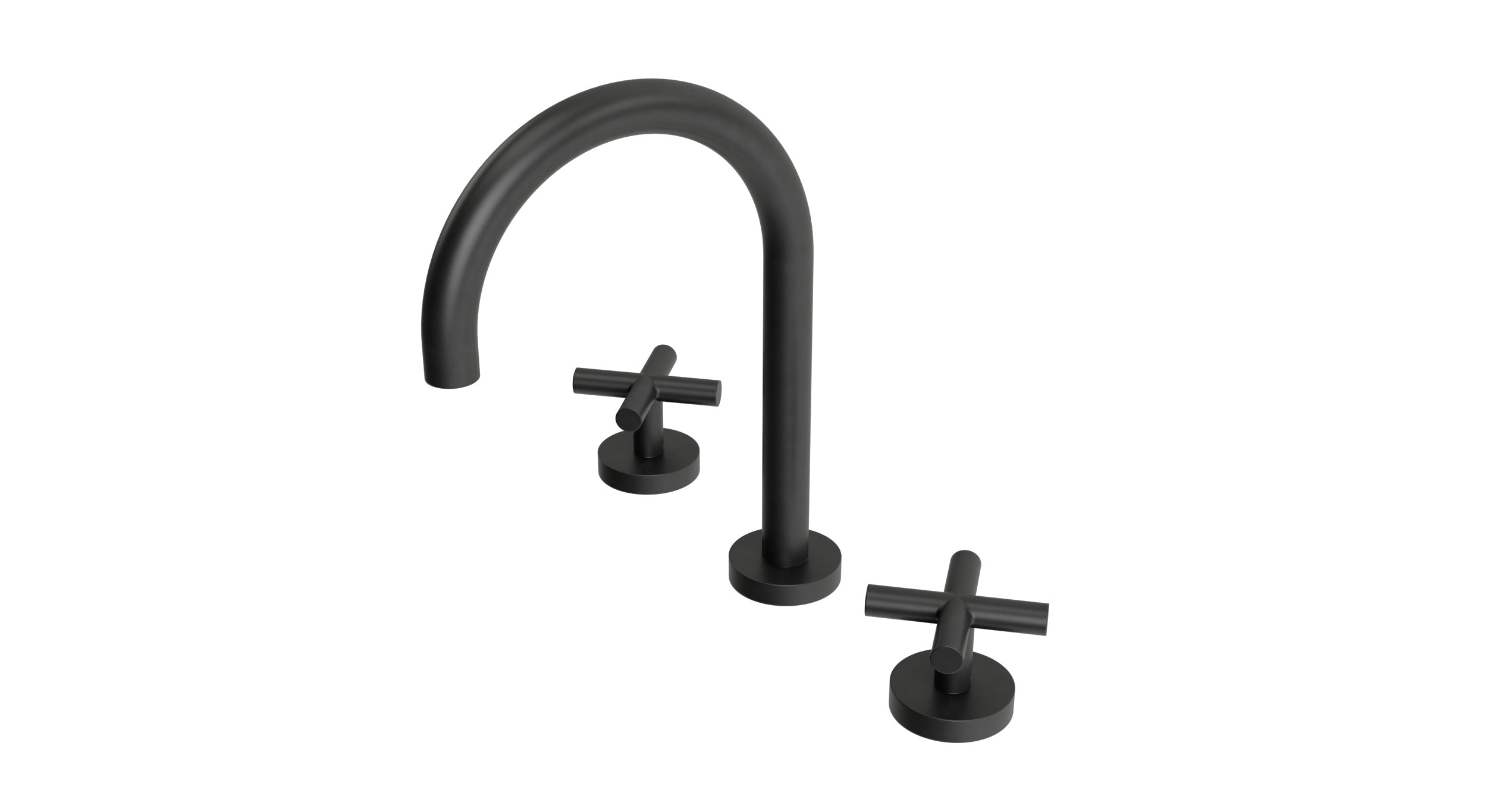 Contour Two Handle Deck Mount Gooseneck Lavatory Faucet with Soft Cross Handles in Oil Rubbed Bronze