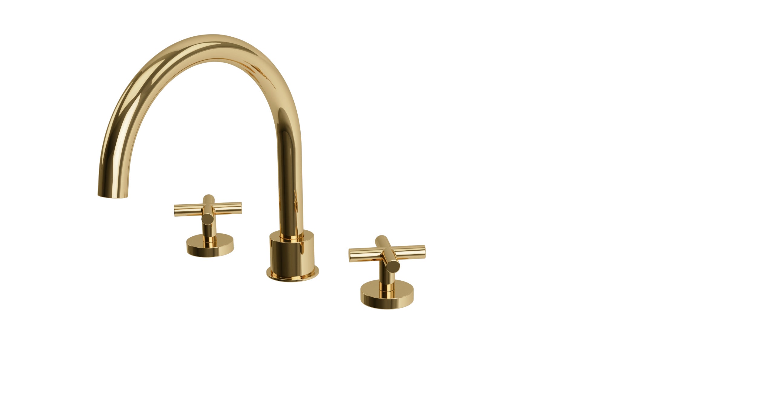 Contour Two Handle Deck Mount Gooseneck Bath Trim with Soft Cross Handles in Polished Brass