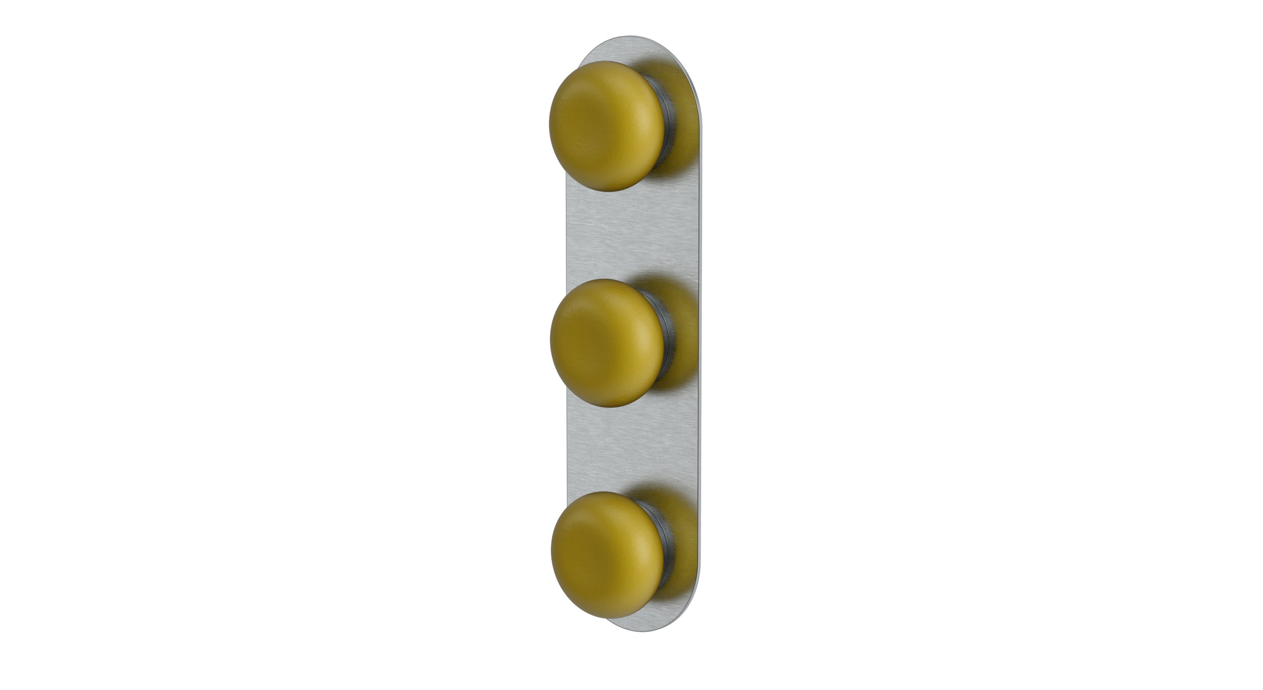 Foundry Three Handle Wall Mount Shower Trim with Pebble Ceramic Knob Handles in Satin Chrome