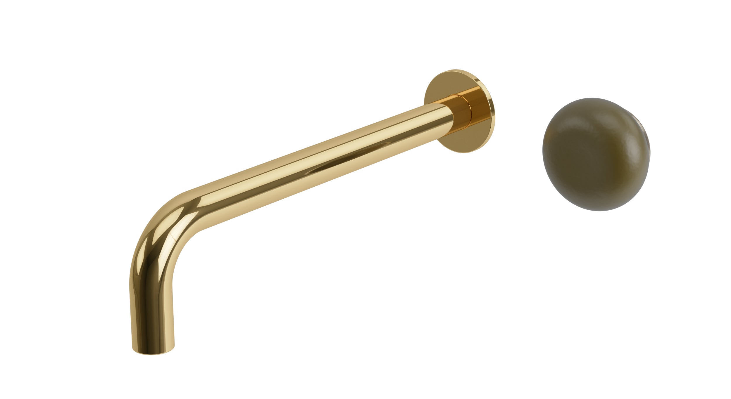 Foundry One Handle Wall Mount 10" Lavatory Faucet with Pebble Ceramic Knob Handle in Polished Brass