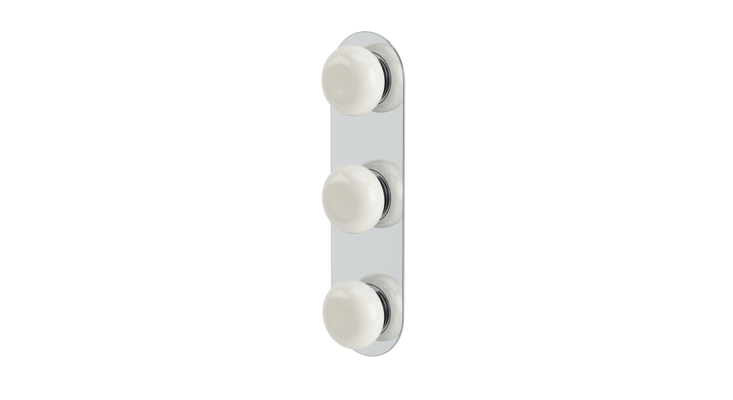 Foundry Three Handle Wall Mount Shower Trim with Pebble Ceramic Knob Handles in Polished Chrome