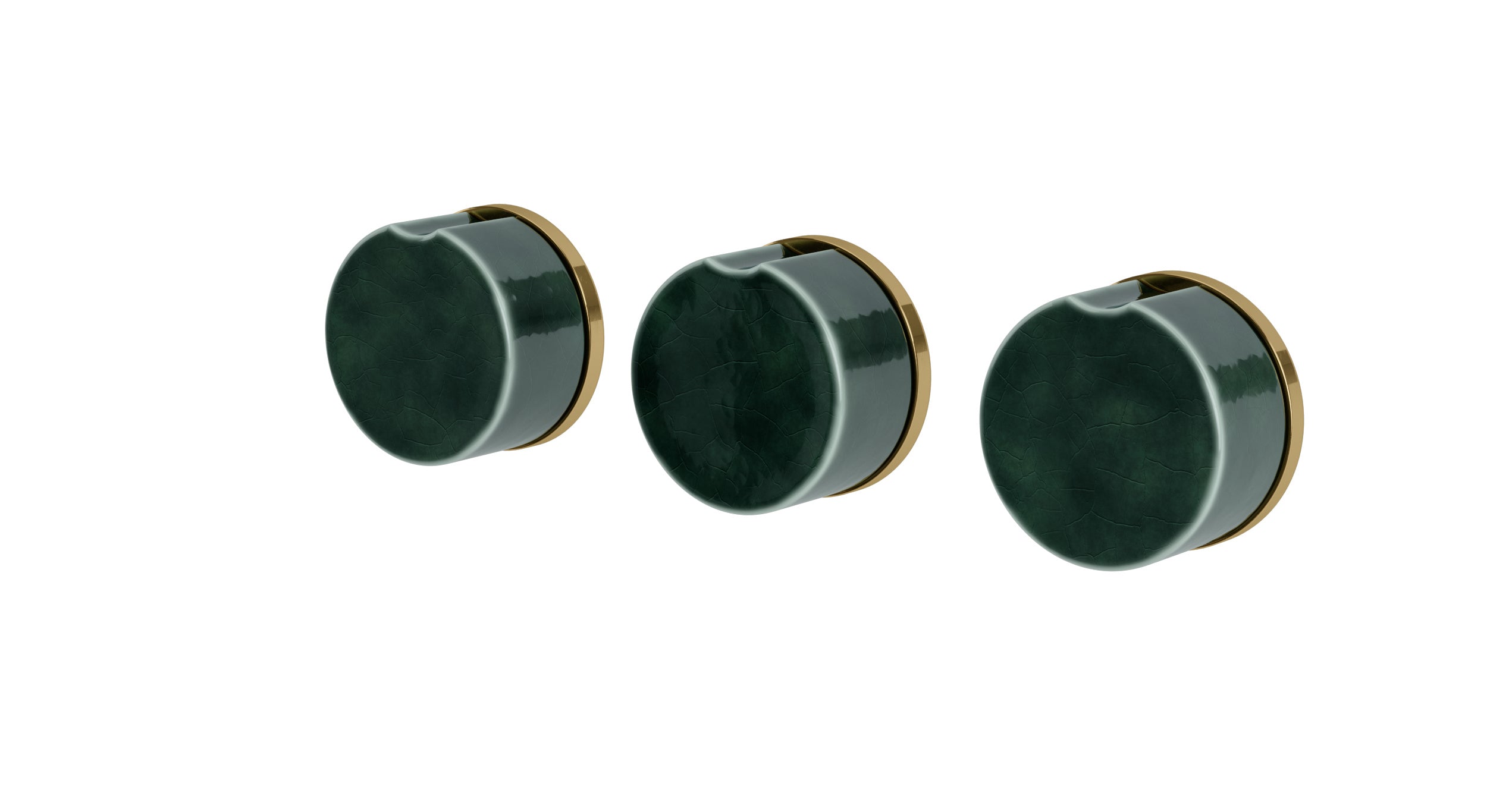 Foundry Three Handle Wall Mount Bath Trim with Diverter/Volume Control and Groove Ceramic Knob Handles in Uncoated Polished Brass