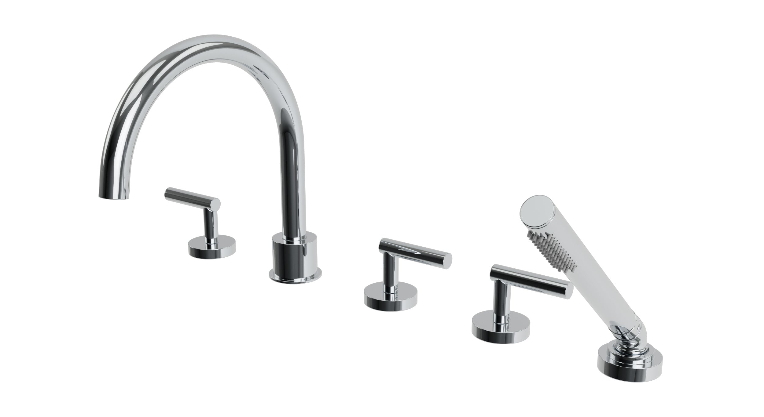 Contour Three Handle Deck Mount Gooseneck Bath Trim with Hand Shower and Soft Lever Handles