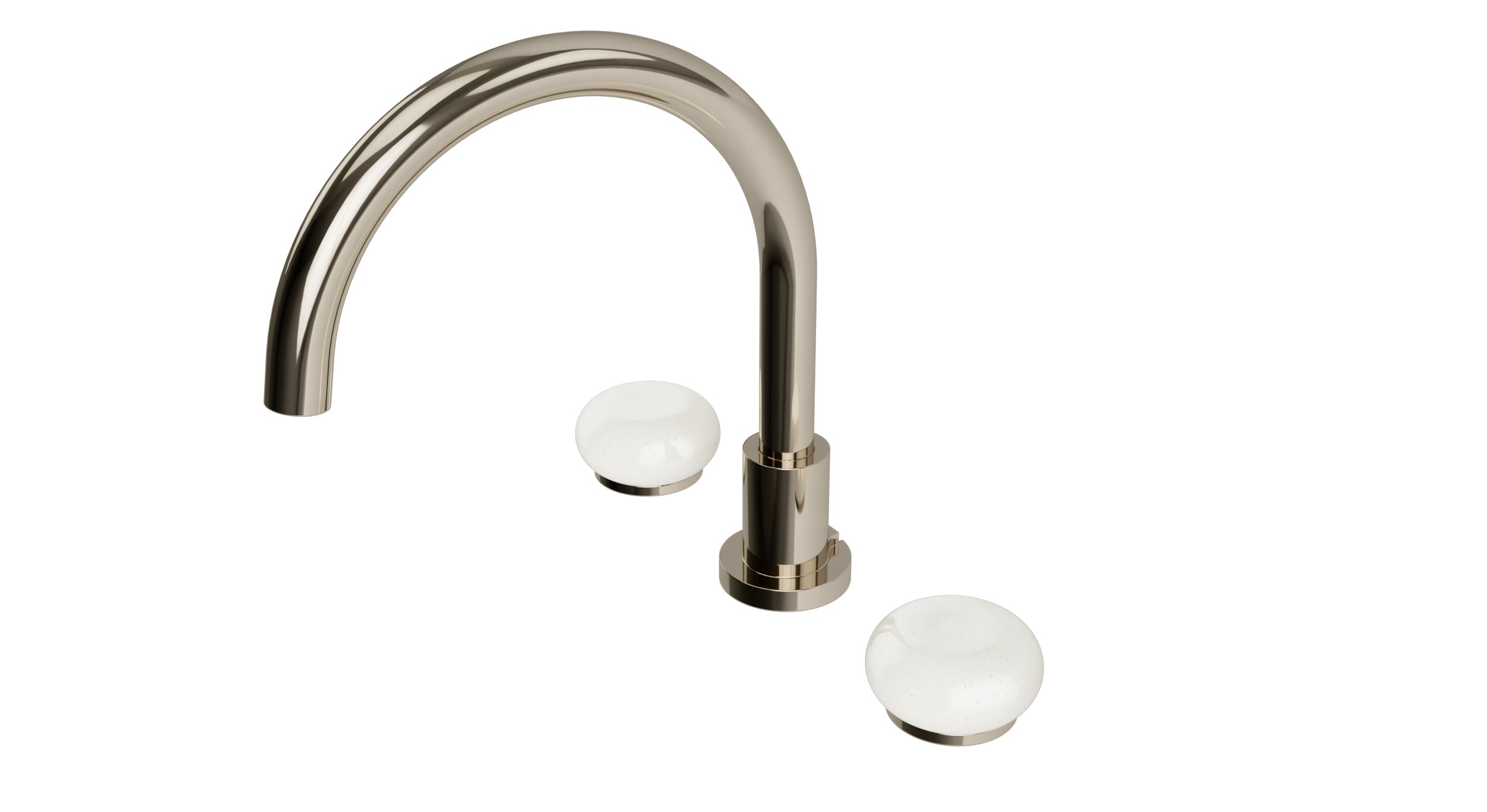 Foundry Two Handle Deck Mount Gooseneck Bath Trim with Pebble Ceramic Knob Handles in Polished Nickel