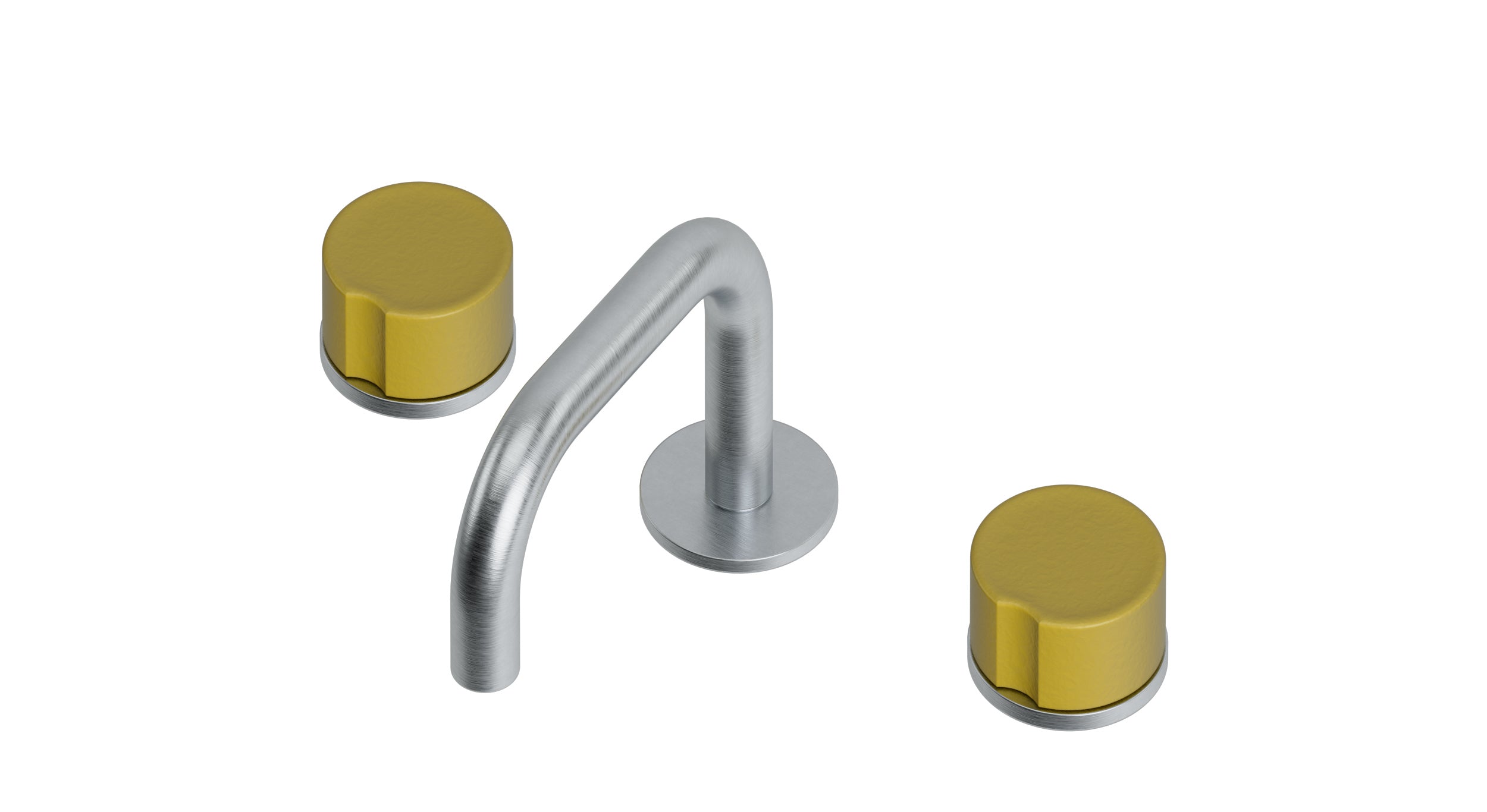 Foundry Two Handle Deck Mount Squaretop Lavatory Faucet with Groove Ceramic Knob Handles in Satin Chrome
